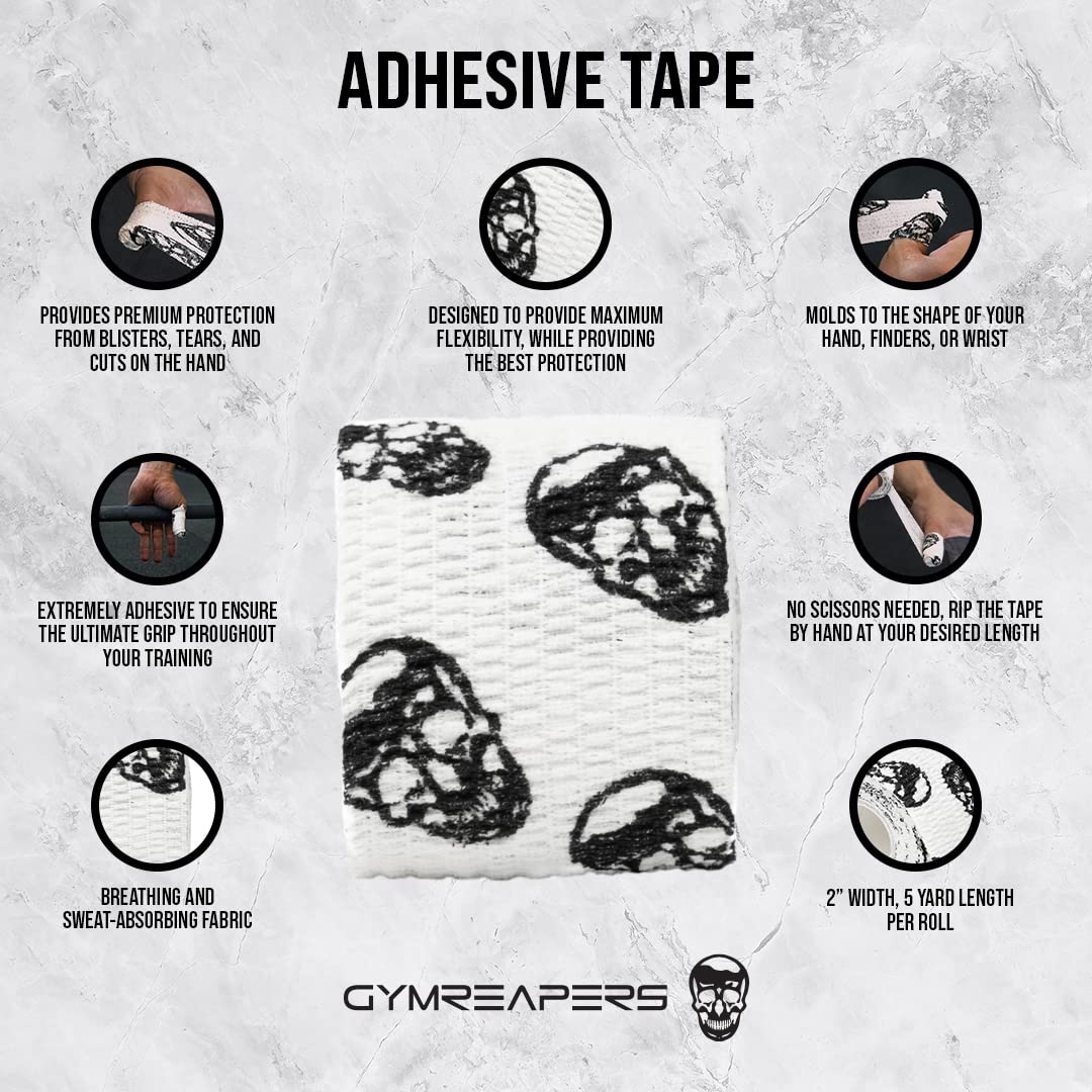 Gymreapers Hook Grip Weightlifting Tape (3 Pack) Premium Adhesive Thumb Skull Tape for Finger Protection, Powerlifting, Exercise & Cross Training - Athletic Sweat Proof Tape