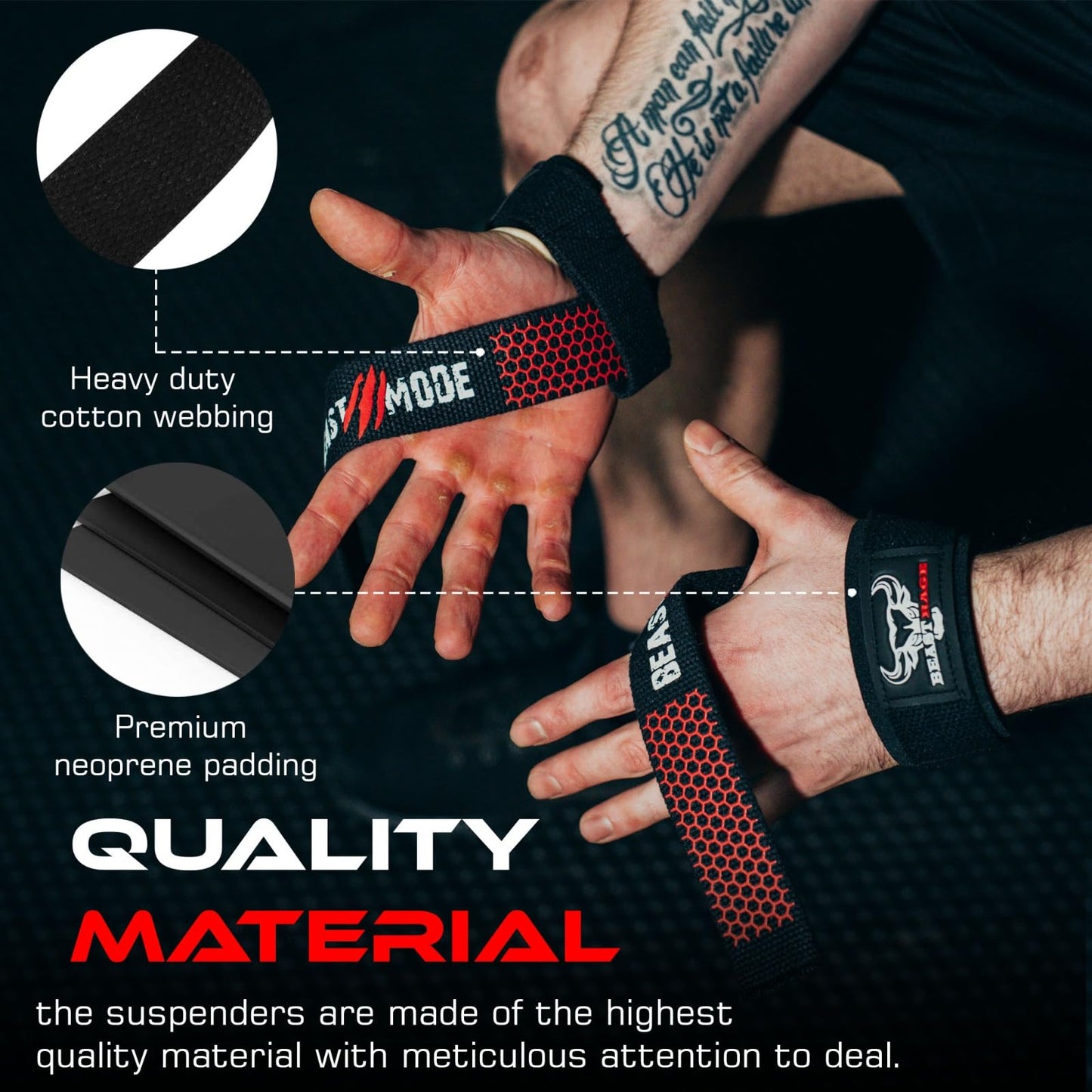 BEAST RAGE Lifting Wrist Straps for Weightlifting, Weight Lifting Straps Gym Power Workouts Lifting Straps Padded Cotton Men Women Supportive Lift Deadlift Straps Hard Pull Exercise Straps (Black Red Silicone)