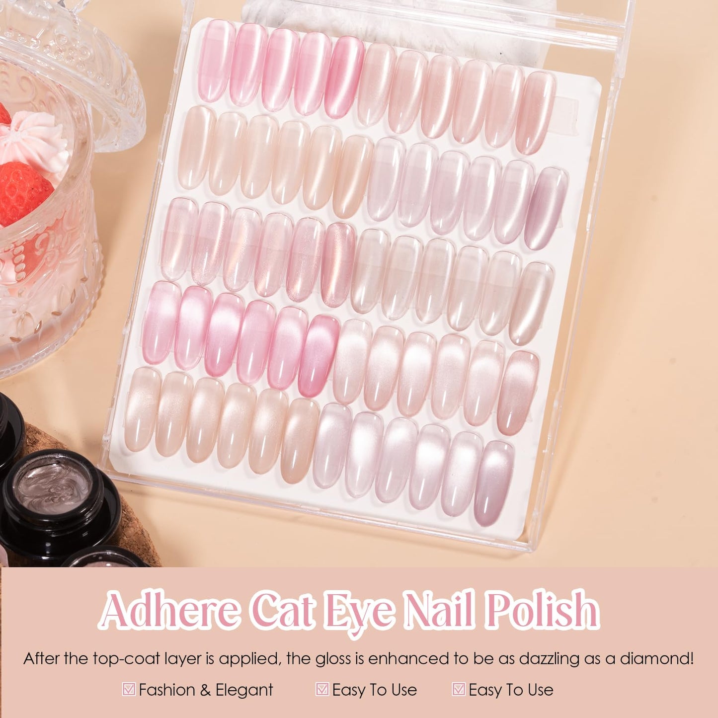 ADHERE Cat Eye Gel Nail Polish Set, Holographic Glitter 7 Colors with Magnet Stick and Brush Gel Polish Soak Off Led Gel Polish Kit Nail Art Gel Manicure Salon DIY Gifts