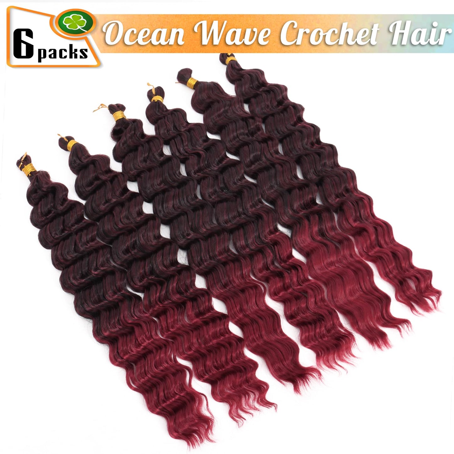 Eerya Ocean Wave Crochet Hair 18 Inch 6 Packs Deep Wave Crochet Hair for Black Women Synthetic Wavy Curly Braiding Hair for Boho Braids (18 inch,T1B/Burgundy)