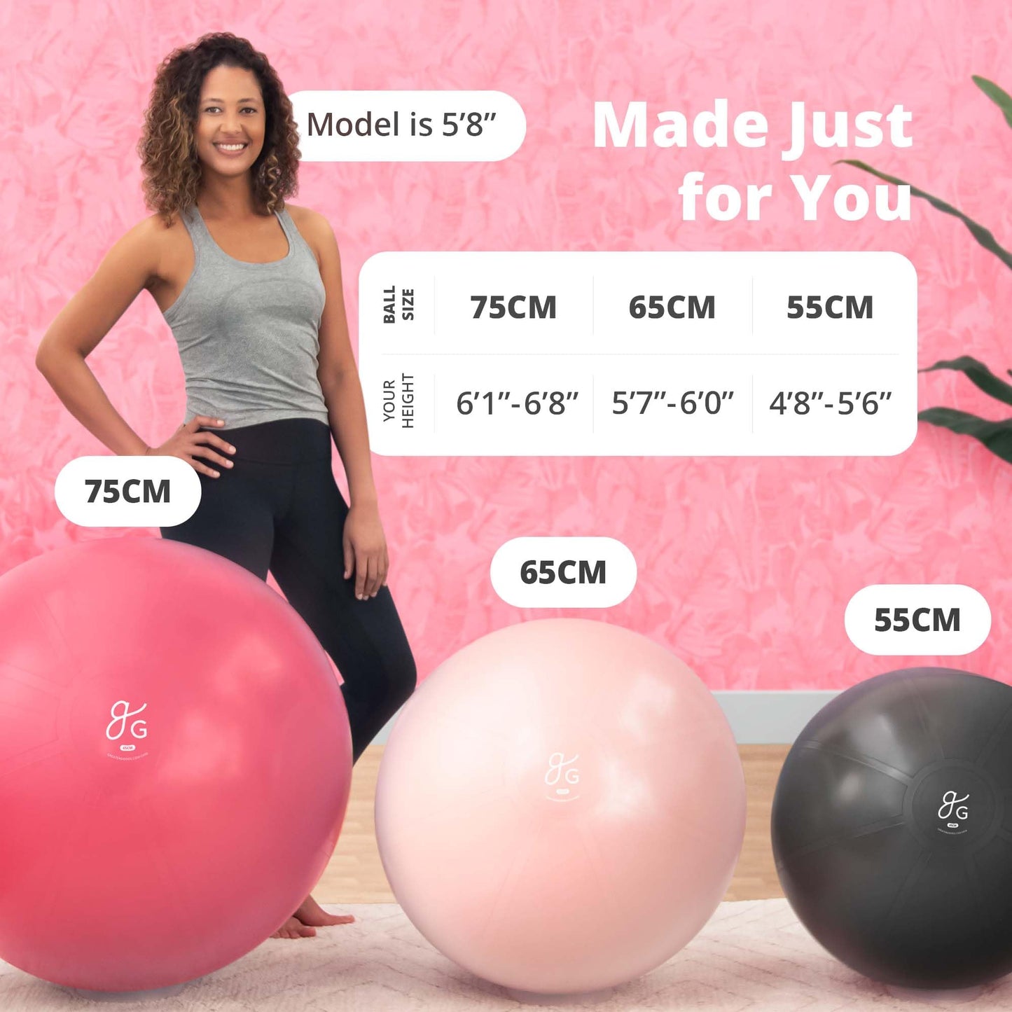 Greater Goods Exercise Ball - Yoga Ball for Working Out, Balance, Stability, and Pregnancy, Watermelon Pink, 55cm