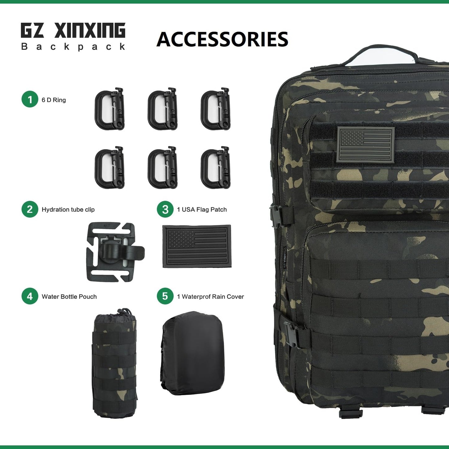 GZ XINXING Military Tactical Backpack Army 3 Day Assault Pack Molle Bug out Bag Backpacks For Men