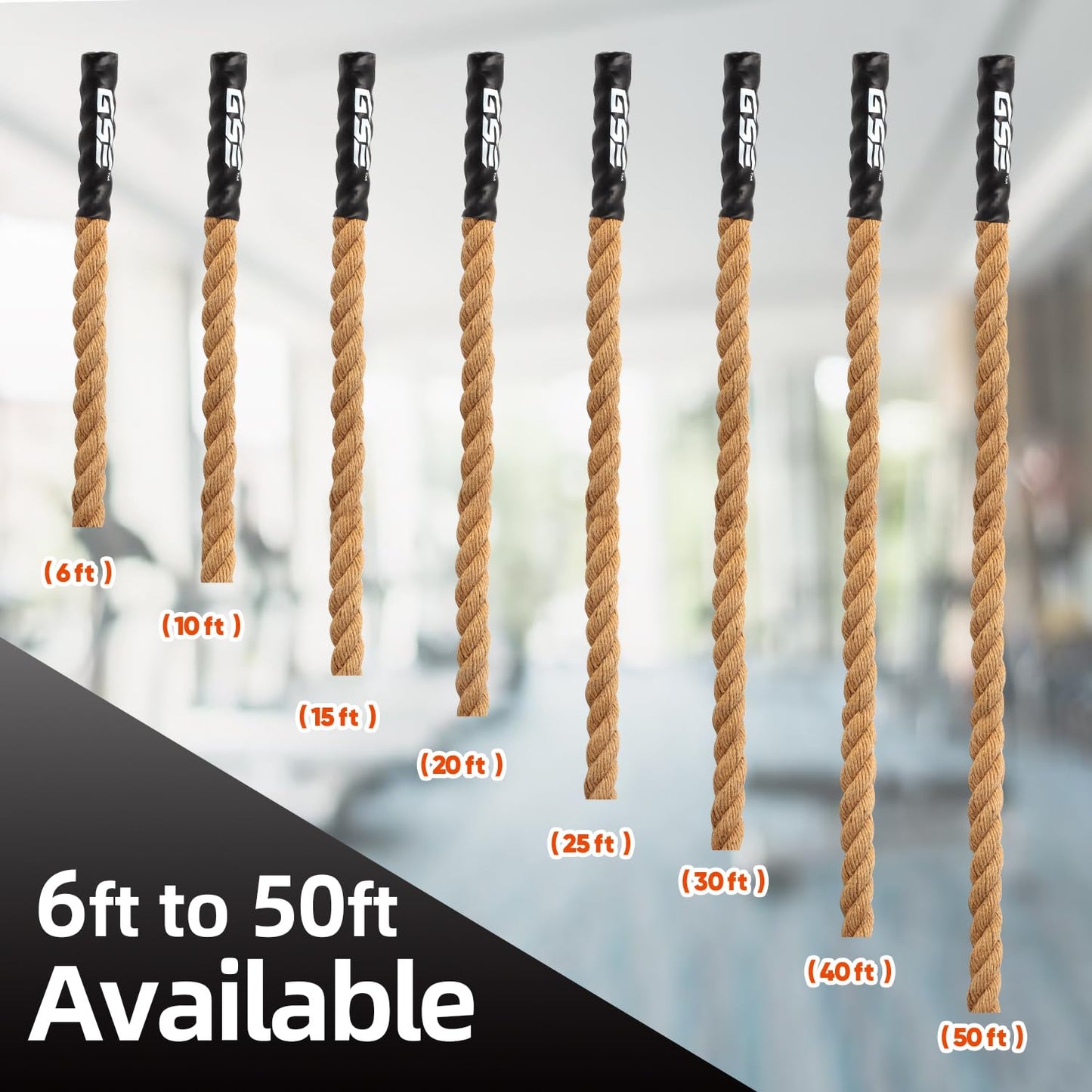 GSE Games & Sports Expert Gym Sisal Climbing Rope, Heavy Workout Rope for Indoor/Outdoor Workouts. Great for Climbing Exercises, Strength Training - 6,10,15,20,25,30,40,50 Feet Lengths Available