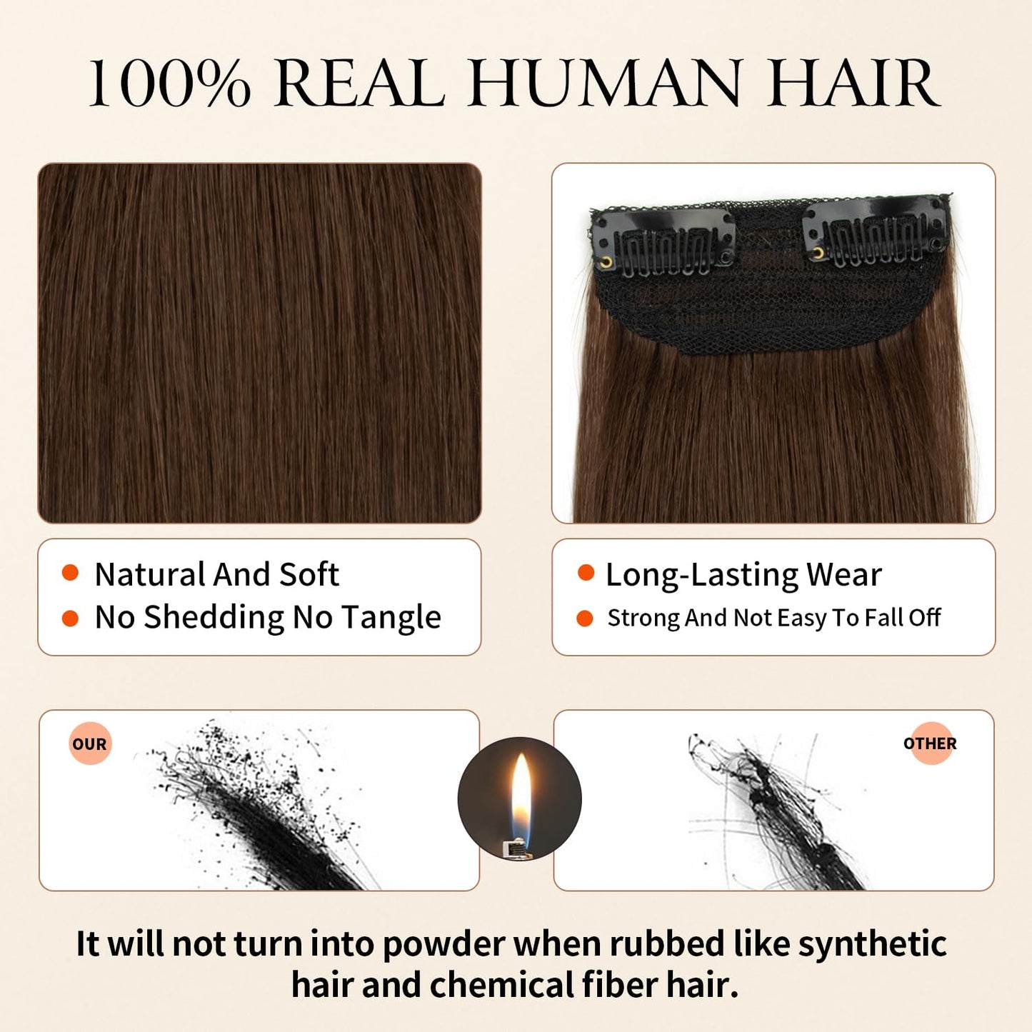 TANJET Hair Toppers for Women Human Hair Natural Invisible Hairpin Silky Straight Adding Hair Volume Hair Pieces for Thinning Hair Hair Clip in Extensions (#4 Medium Brown 12 Inch 17g/Pack/1pcs)