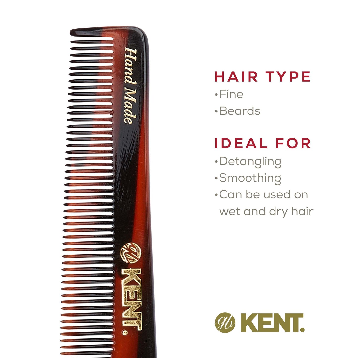 Kent R18T Handmade All Fine Tooth Pocket Comb for Men, Hair Comb Straightener for Everyday Grooming Styling Hair, Mustache and Beard, Use Dry or with Balms, Saw Cut and Hand Polished, Made in England