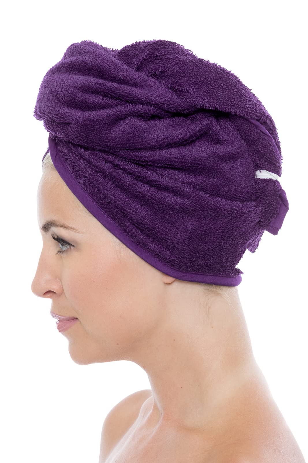 Texere Women's Rayon and Cotton Terry Spa Hair Towel - Quick Dry, Absorbent and Lightweight Hair Wrap Towel with Loop and Twist Closure (Tya, Purple, U)