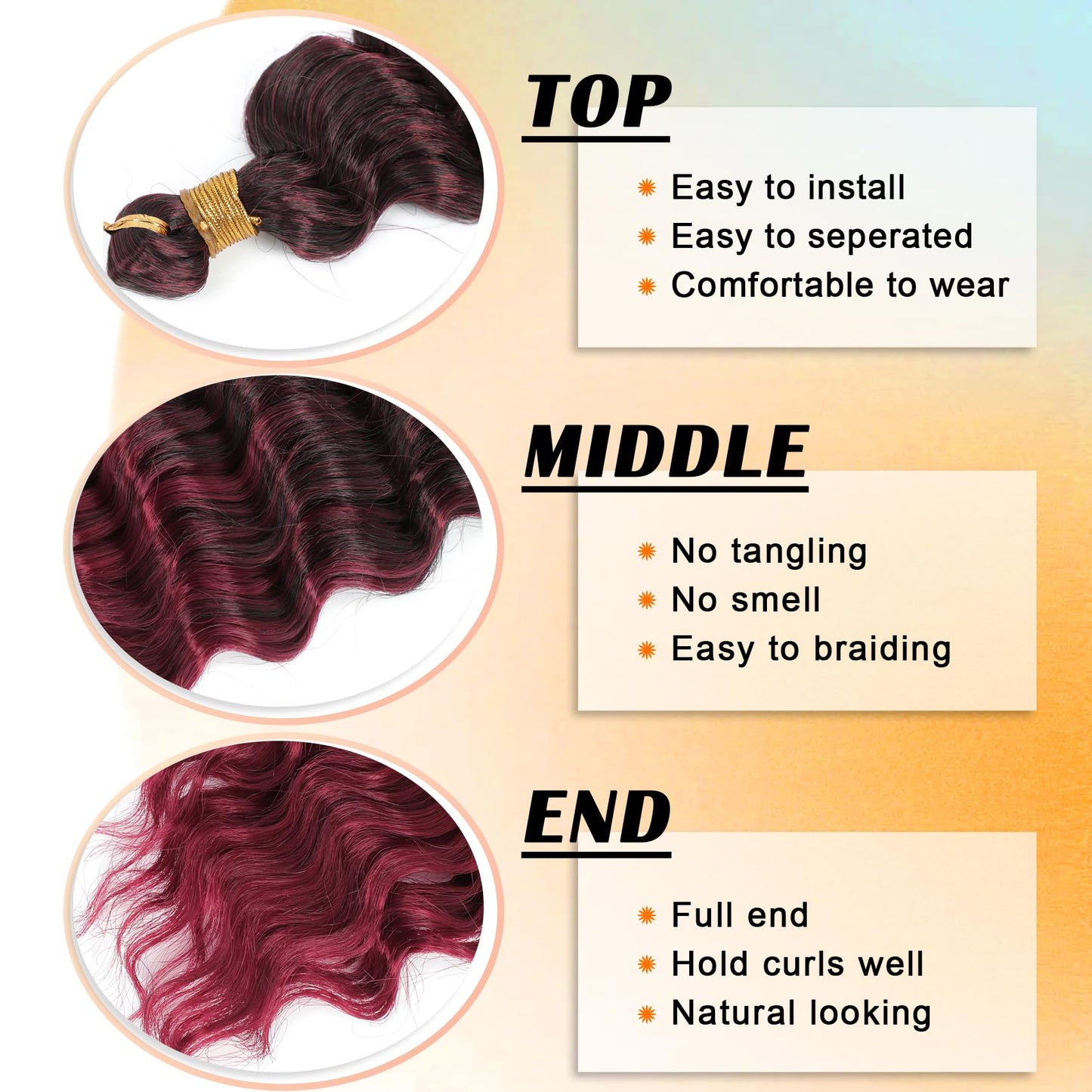 Eerya Ocean Wave Crochet Hair 18 Inch 6 Packs Deep Wave Crochet Hair for Black Women Synthetic Wavy Curly Braiding Hair for Boho Braids (18 inch,T1B/Burgundy)