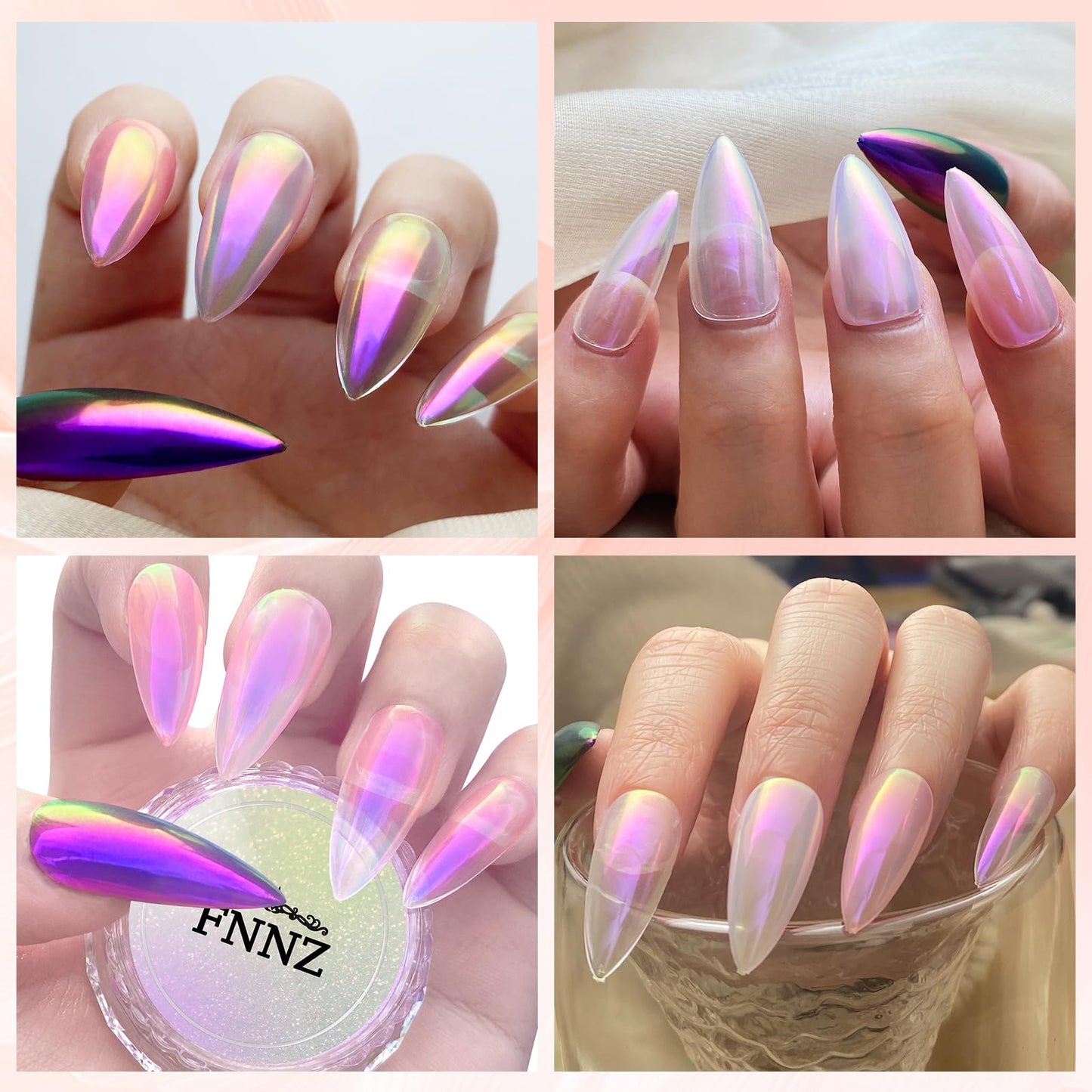 FNNZ Unicorn Chrome Nail Powder, Aurora Unichrome Mermaid Aurora Pigment Pearlescent Nail Art Glitter Dust Decoration for Home DIY Salon Manicure - Cyber Mirage