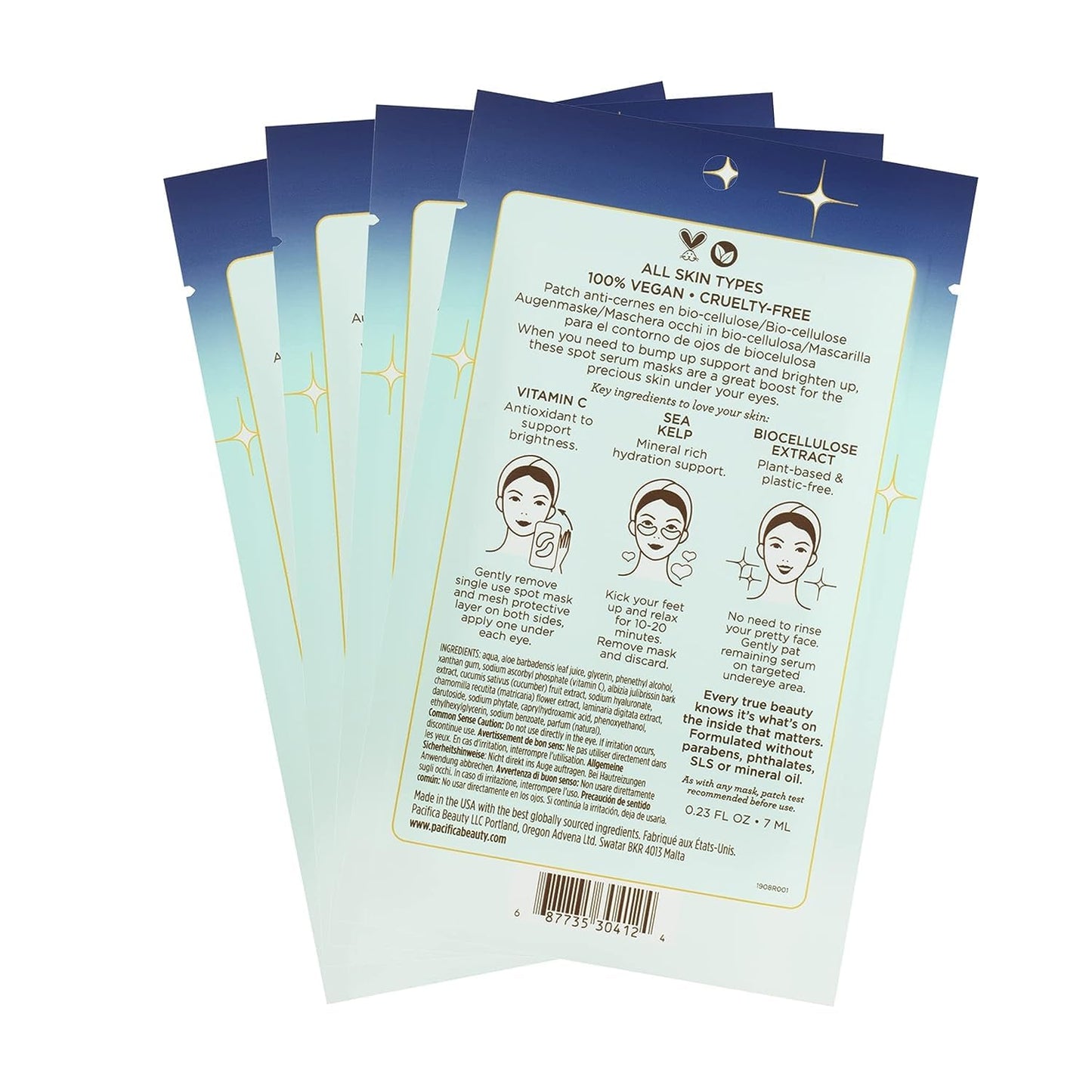 Pacifica Undereye Spot Serum Mask – Bright Eye Vitamin C Mask for Dark Circles & Hydration, Brightening Under Eye Treatment, Vegan & Cruelty-Free, 4 Pack