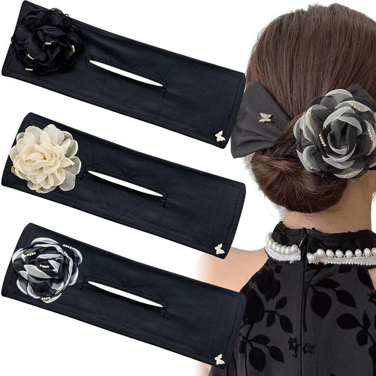 3 PACK Flexible Camellia Flower Hair Bun Makers for Women - Fashion Hair Wraps for Quick Buns, Twists, and Donut Styles