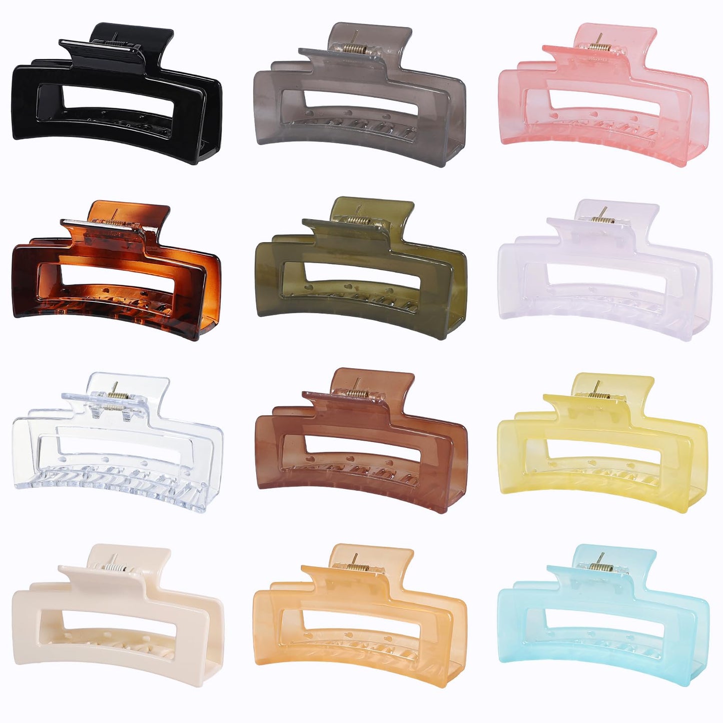 Sisiaipu 12 Pack Medium Square Claw Hair Clips, 3.5 x 2 x 1.1 inch, Shiny, 12 Colors, Hair Accessories for Women and Girls, Rectangular Rectangle Jaw Clips for Thick and Thin Hair Securing, 12 Pieces