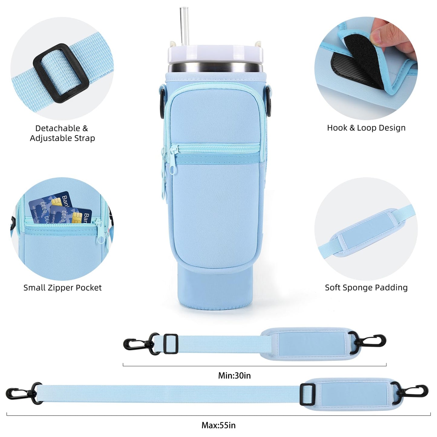 GOEWY Water Bottle Carrier Bag for Stanley 40oz Tumbler with Phone Pocket Water Bottle Holder with Strap Neoprene Water Bottle Pouch for Stanley Cup Accessories