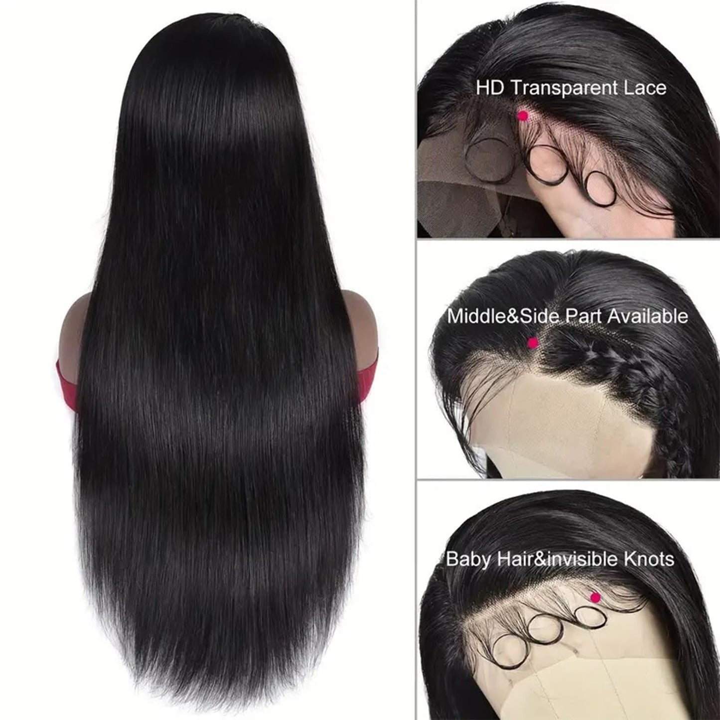 20 inch Straight Lace Front Wigs Human Hair 250% Density Wig 13 x 4 Lace Front Glueless Wigs Pre Plucked Pre Cut Virgin Wigs for Women Natural Black