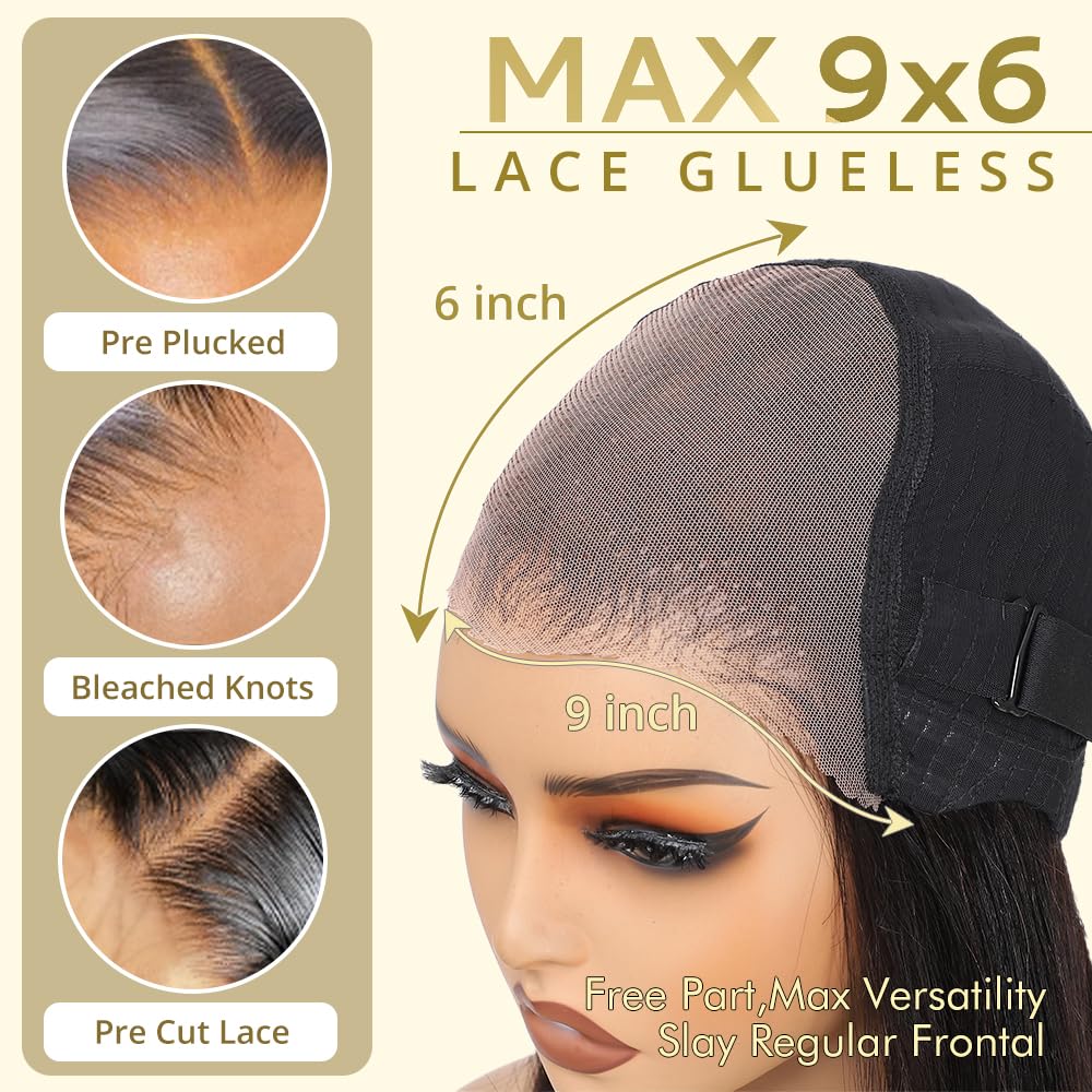 GUDOZO 9x6 HD 613 Lace Front Wig Human Hair Glueless Wigs Human Hair Pre Plucked Pre Cut Bob Wig Human Hair Glueless Wigs Human Hair 200% Density Short Straight Bob Wigs for Black Women 12 Inch