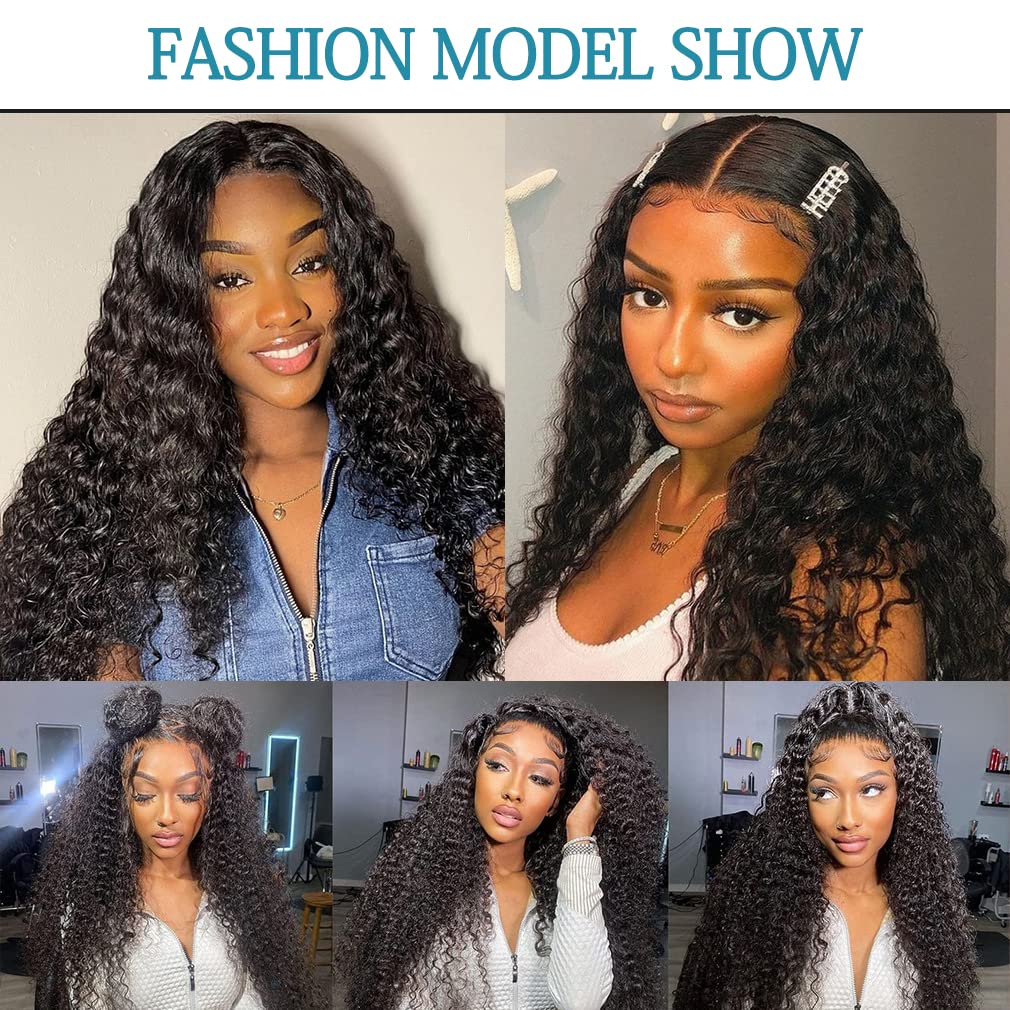 180% Density Deep Wave Lace Front Wig Human Hair 13X4 HD Transparent Lace Front Wigs For Women Human Hair Glueless Wigs Human Hair Pre Plucked Natural Brazilian Human Hair Wigs With Baby Hair 22 inch