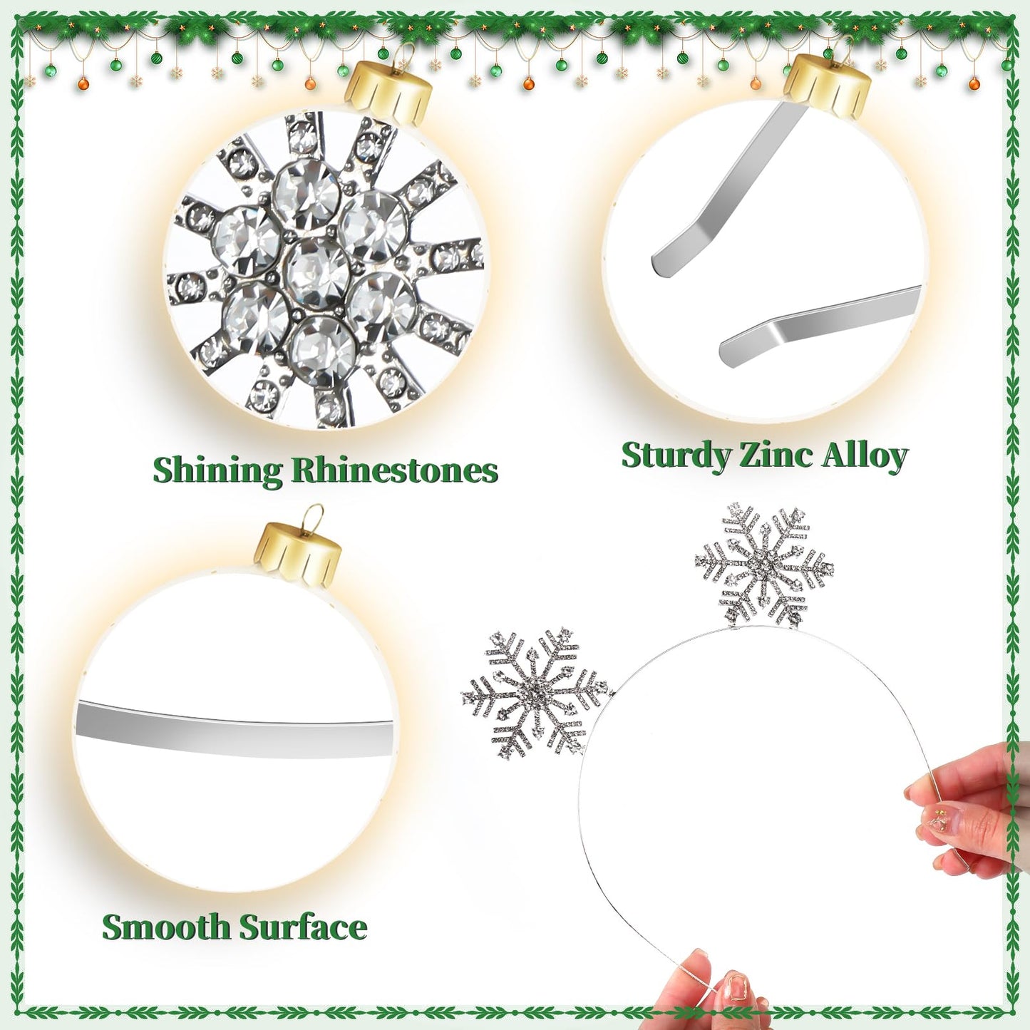 Yunlly 6 Pcs Christmas Headbands Set Rhinestone Xmas Headbands Snowflake Cute Reindeer Antler Hairbands Happy New Year Headband Tiara Crystal Merry Christmas Headpiece Accessories for Women(Silver)