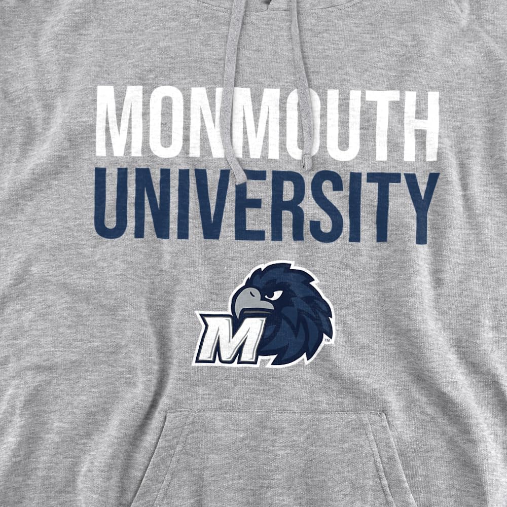 Monmouth University Official Stacked Unisex Adult Pull-Over Hoodie, Athletic Heather, X-Large