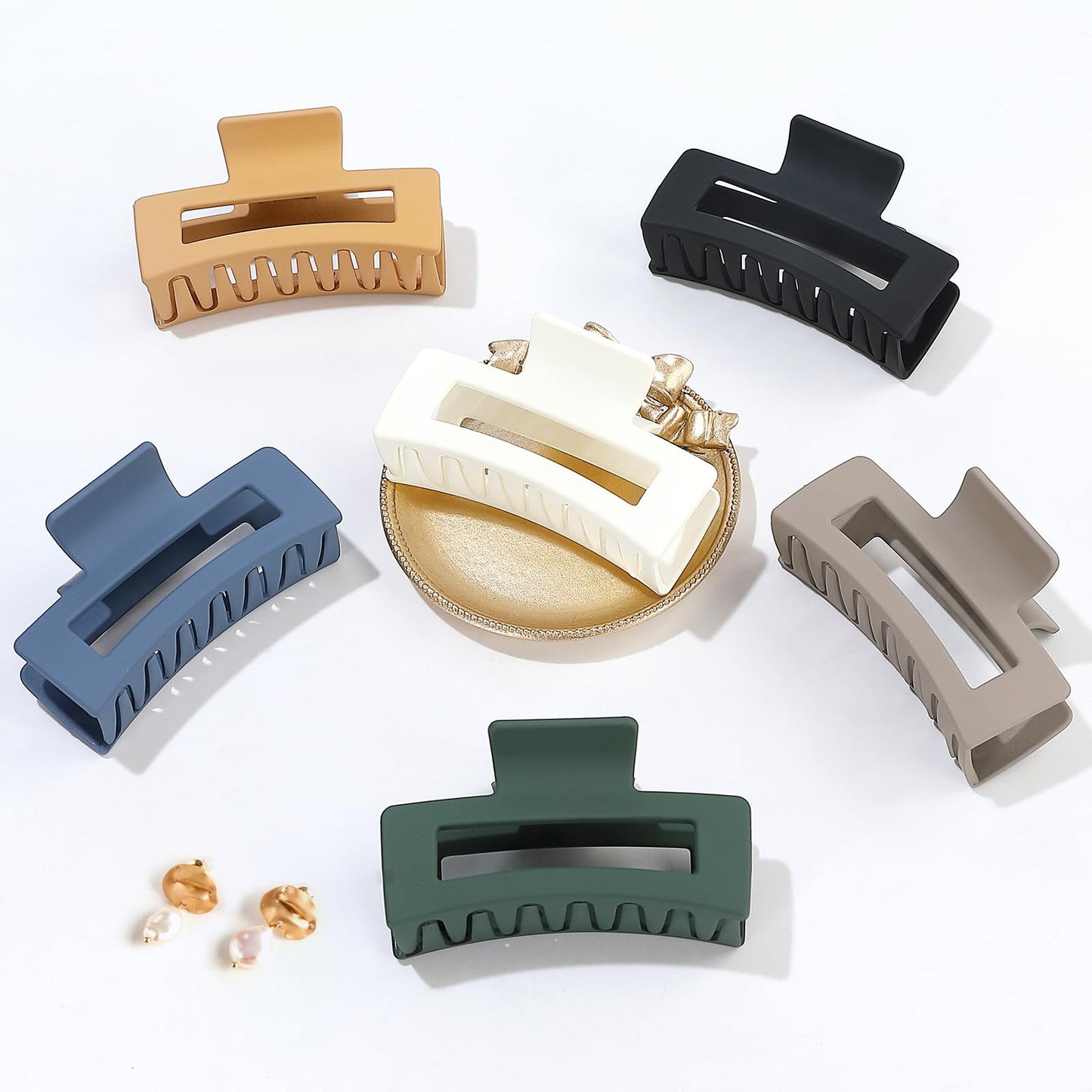 Sisiaipu 3.5 Inch Medium Hair Claw Clips 6 Pack Hair Clips for Women Square Claw Clips Rectangle Clips for Hair Banana Jaw Clips Hair Accessories for Girls -Neutral