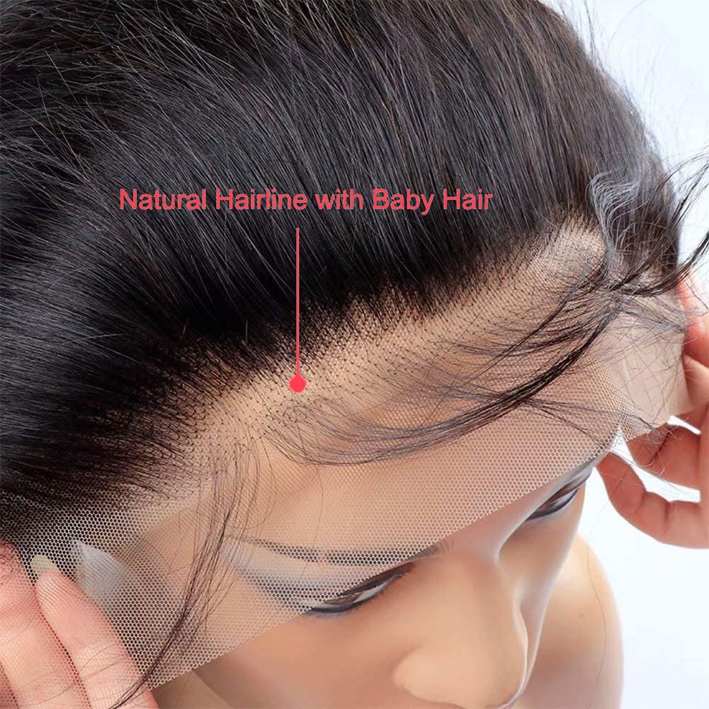 13x4 Lace Frontal Closure 10a Brazilian Straight Frontal Closure Human Hair Ear to Ear Lace Frontal Human Hair Pre Plucked with Baby Hair 150% Density Natural Black 20inch