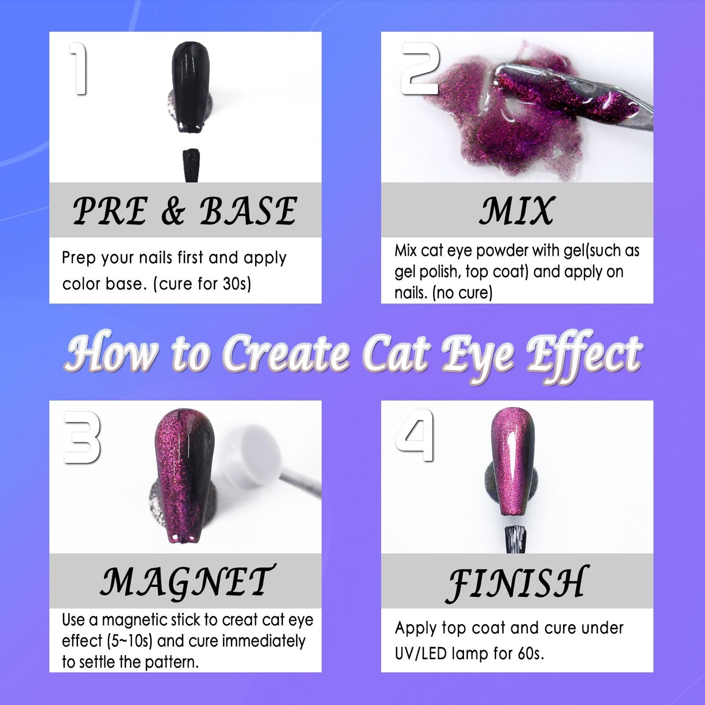 Laza Cat Eye Chrome Nail Powder Chameleon Magnetic Powder 9D Cat Eye Effect Mirror Effect Pigment Dust Magic Galaxy Holographic Effect Glitter with Magnetic Stick for Velvet Nail Art - Bluish Violet