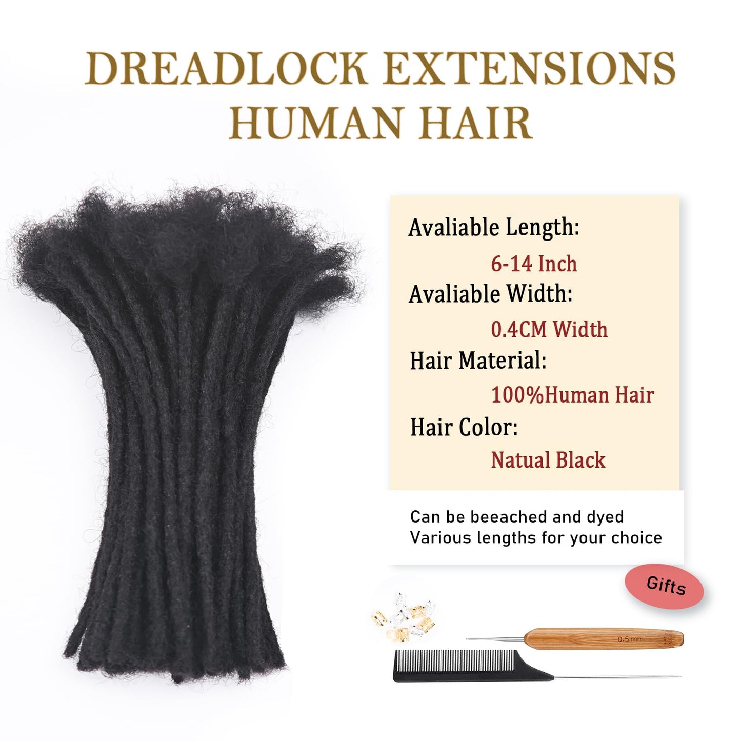 4 inch 0.4cm Thickness Loc Extensions Human Hair 100 Strands Dreadlock Extensions Human Hair For Women Men 100% Full Handmade Permanent Loc Extensions Can Be Dyed And Bleached Curled (Natual Black)
