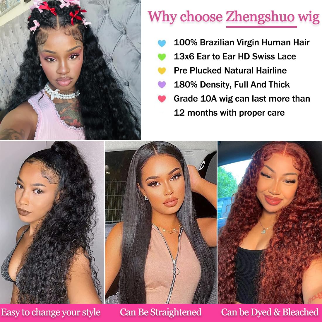 13x6 Deep Wave Lace Front Wigs Human Hair 200% Density Deep Curly Human Hair Wig 13x6 HD Transparent Lace Front Wigs Human Hair Pre Plucked with Baby Hair for Women (13×6 Deep Wave Wig, 22 Inch)
