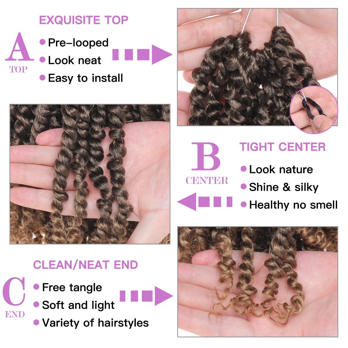 ZRQ 12 Inch Bomb Twist Braiding Hair 2 Packs Short Bohemian Hair for Passion Twists 12 Roots/Pack Ombre Blonde Pre-Twisted Passion Twist Crochet Braids Hair Extensions for Black Women T27#