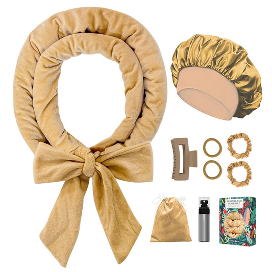 Gwabee 70" Soft Hair Curlers for Overnight Curls - No Heat Curl Wrap with 9 Rods for Long Hair, Khaki