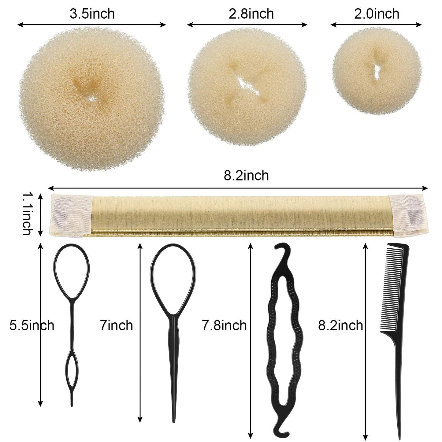 Hair Bun Maker Kit, Includes Donut Shapers, Bun Markers, Ponytail Tools, Bobby Pins, and Elastic Bands for Women and Kids (Beige)