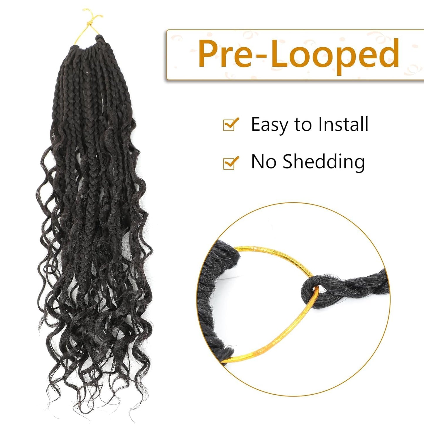 8 Packs Goddess Box Braids Crochet Hair-14 Inch Crochet Box Braids Pre-looped Boho Crochet Braids Hair Synthetic Braiding Hair Extensions Crochet Hair for Black Women(1B)