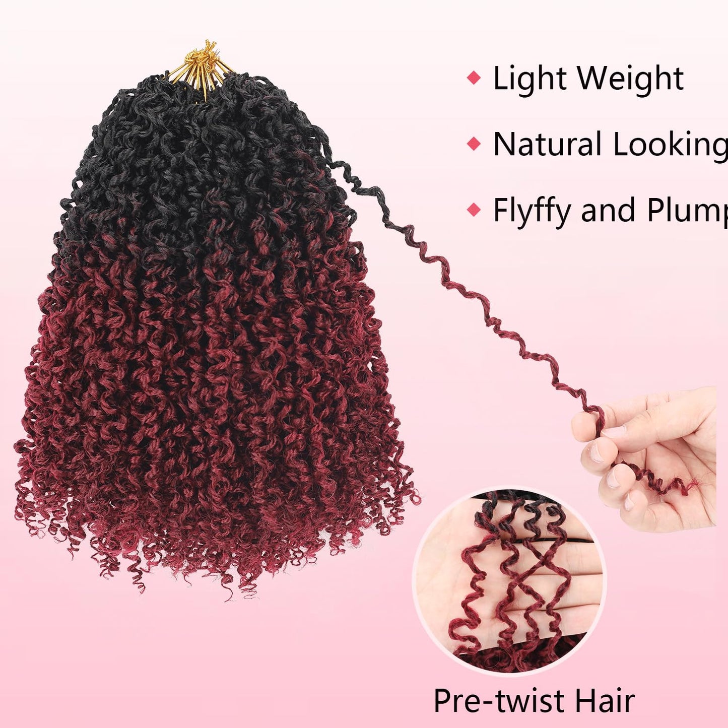9Packs Pre Twisted Crochet Yanky Twist 8 Inch Ombre Black to Red Bohemian Passion Twist Crochet Braiding Hair for Women Spring Twist Synthetic Hair Short Havana Twist Hair Extensions 1B/Bug#