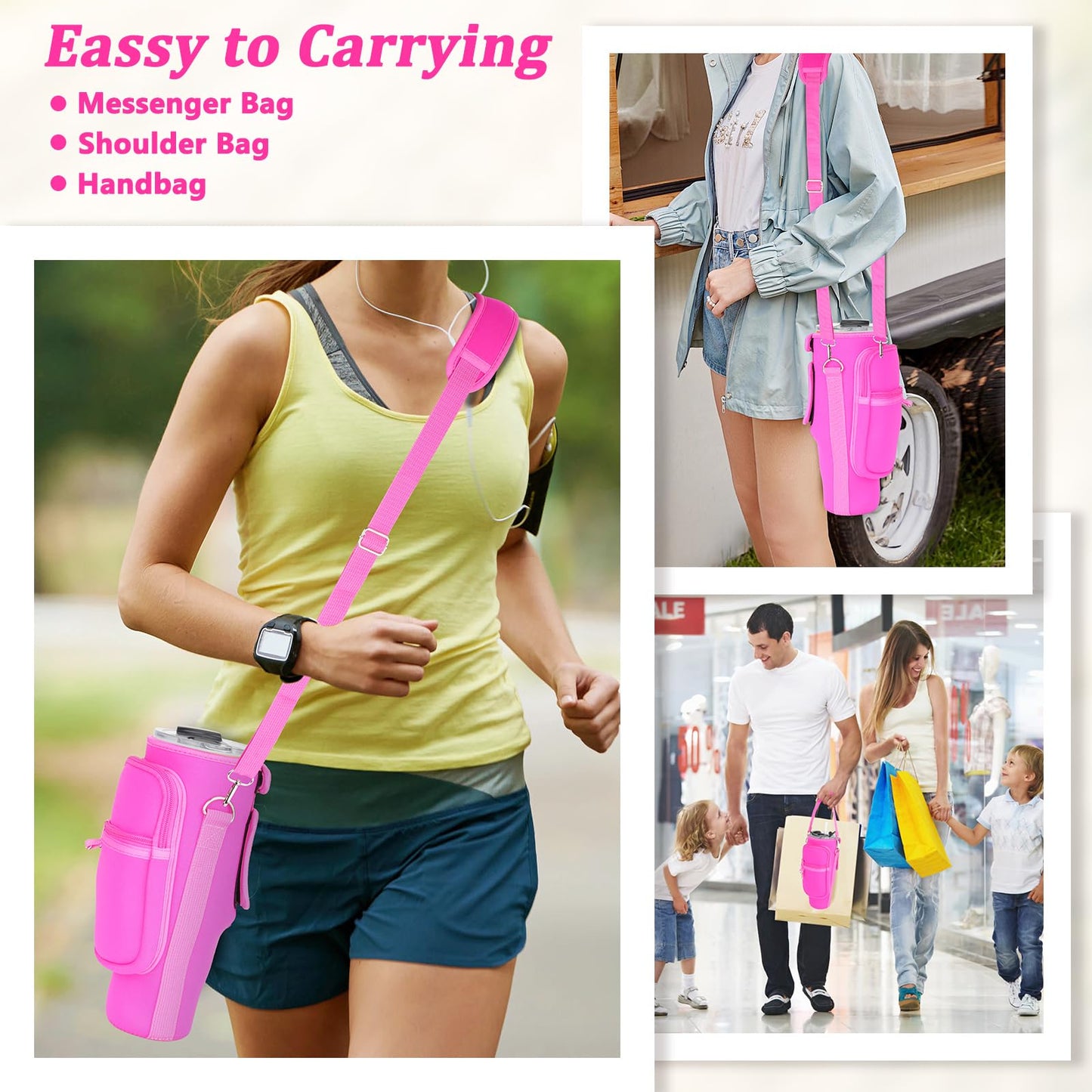 Water Bottle Carrier Bag with Phone Pocket Compatible with Stanley/Meoky 40 oz Tumbler with Handle,Neoprene Water Bottle Holder Pouch with Adjustable Strap Compatible with Stanley Cup Accessories