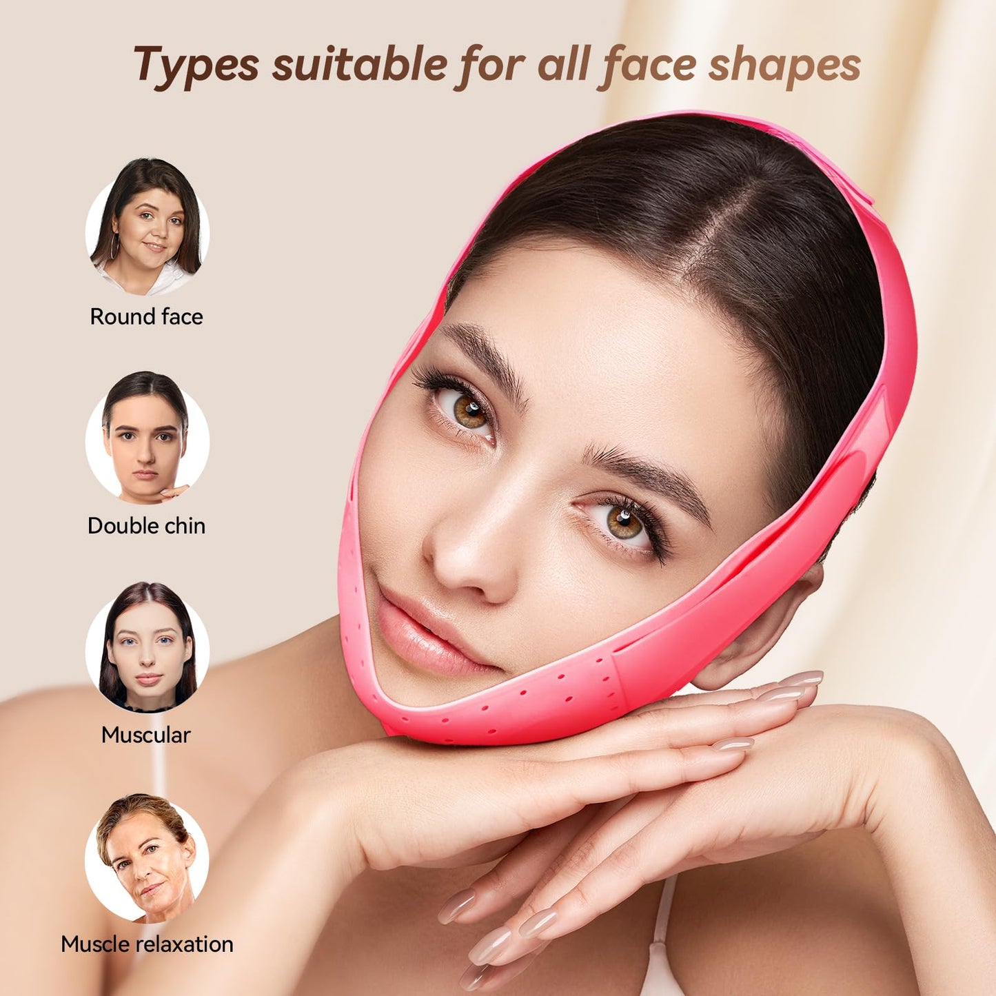 Reusable V Line Silicone Face Strap, Soft Silicone Chin Strap for Women 23-27 Inches (powdered)