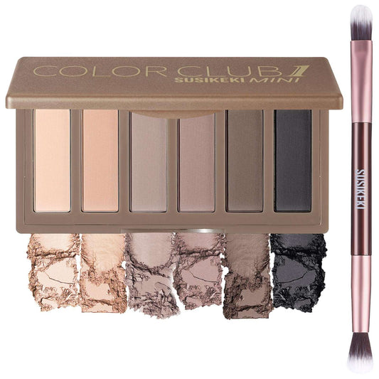 6 Colors Mini Naked Eyeshadow Makeup Palette with Brush Neutral Nude Smoky Eye Shadow Taupe & Brown Matte Make Up Pallet with Mirror Highly Pigmented Long Lasting Waterproof Travel Size Gift Kit