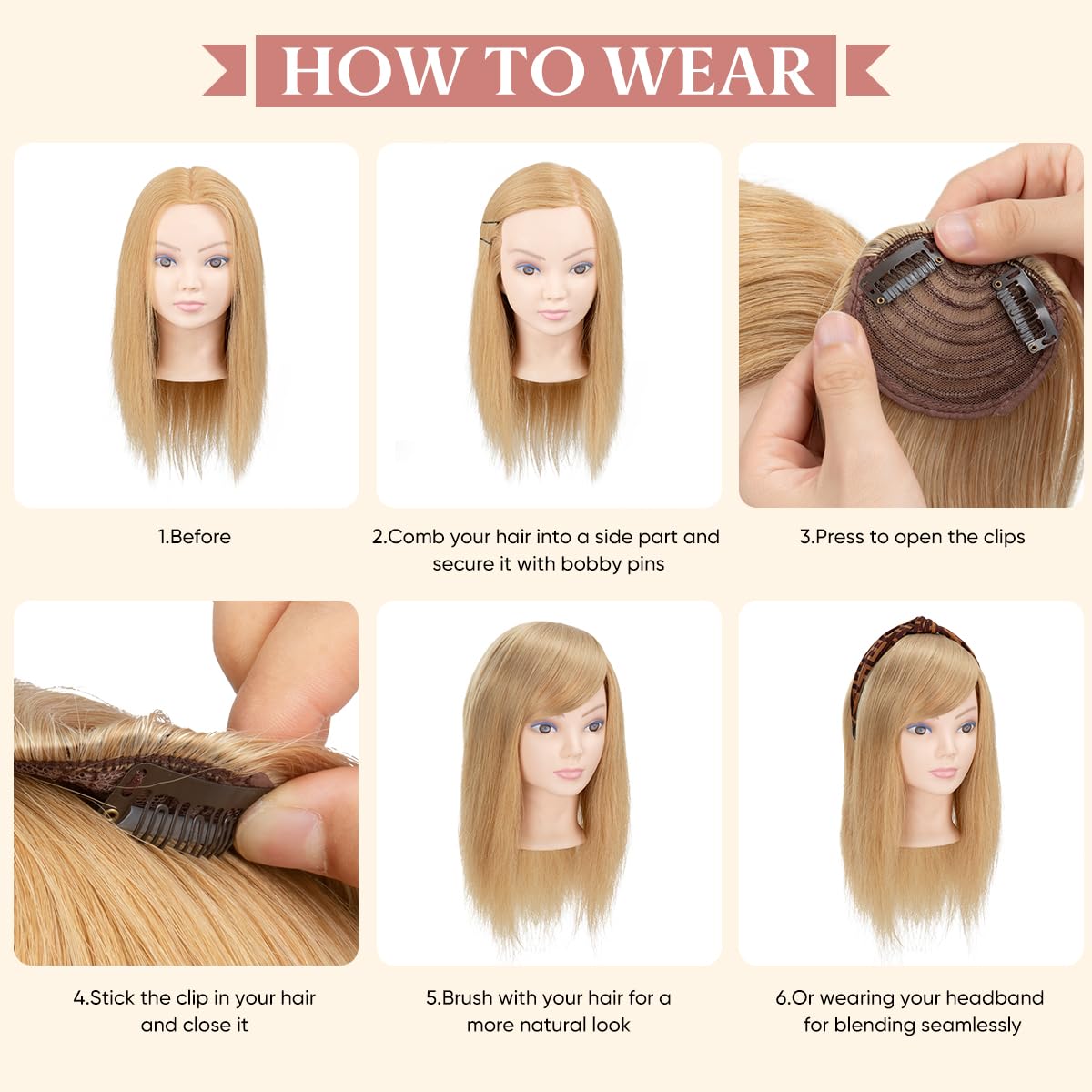 SARLA Clip in Side Bangs Extension Straight Synthetic Fake Bangs One Piece for Women Coffee Brown