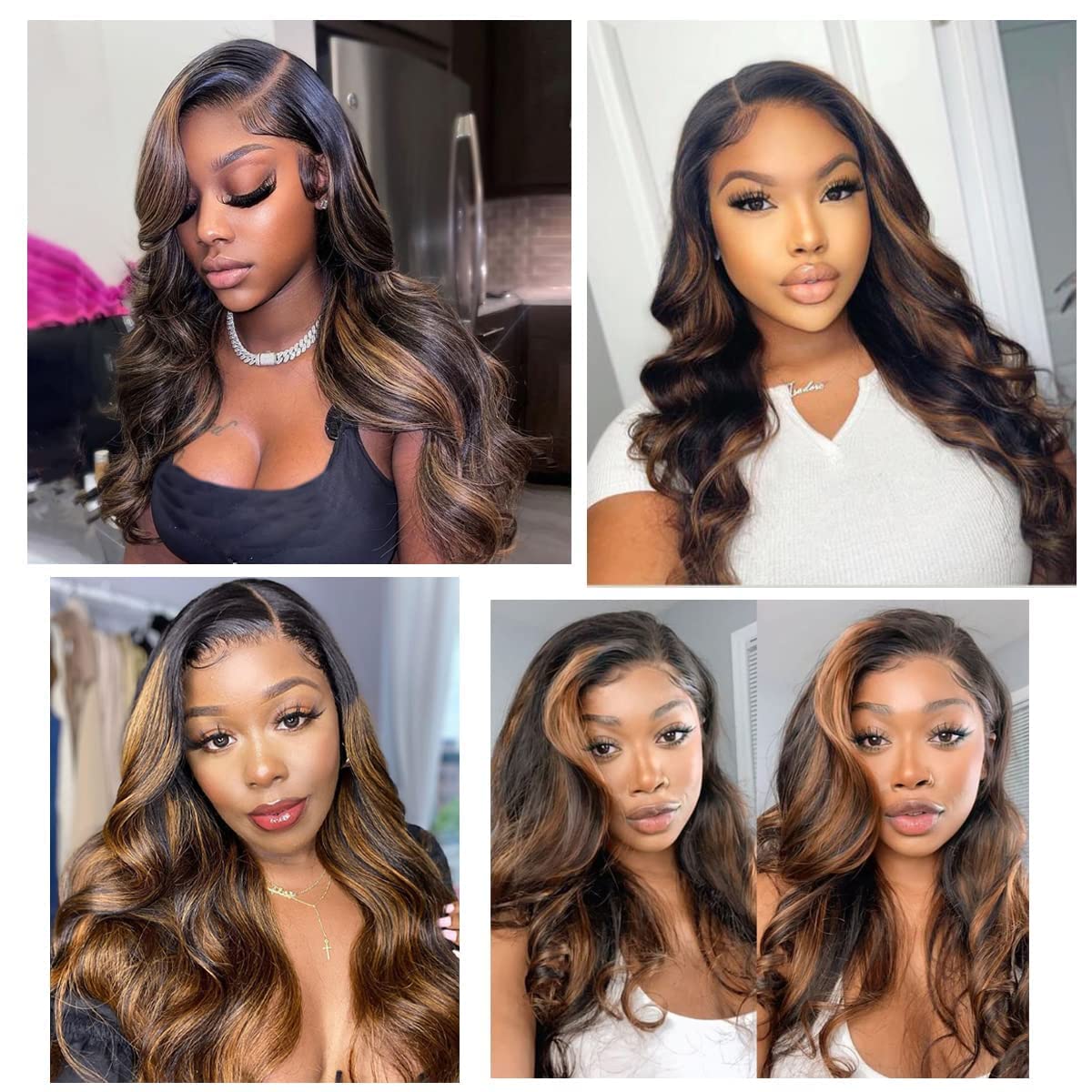 haha Body Wave Highlight Lace Closure Wig Human Hair Ombre Lace Front Wig 1B/30 Brown Highlight Wigs Human Hair Honey Blonde Ombre Closure Wig 4x4 Glueless Pre Plucked Balayage 22 Inch 150% Density