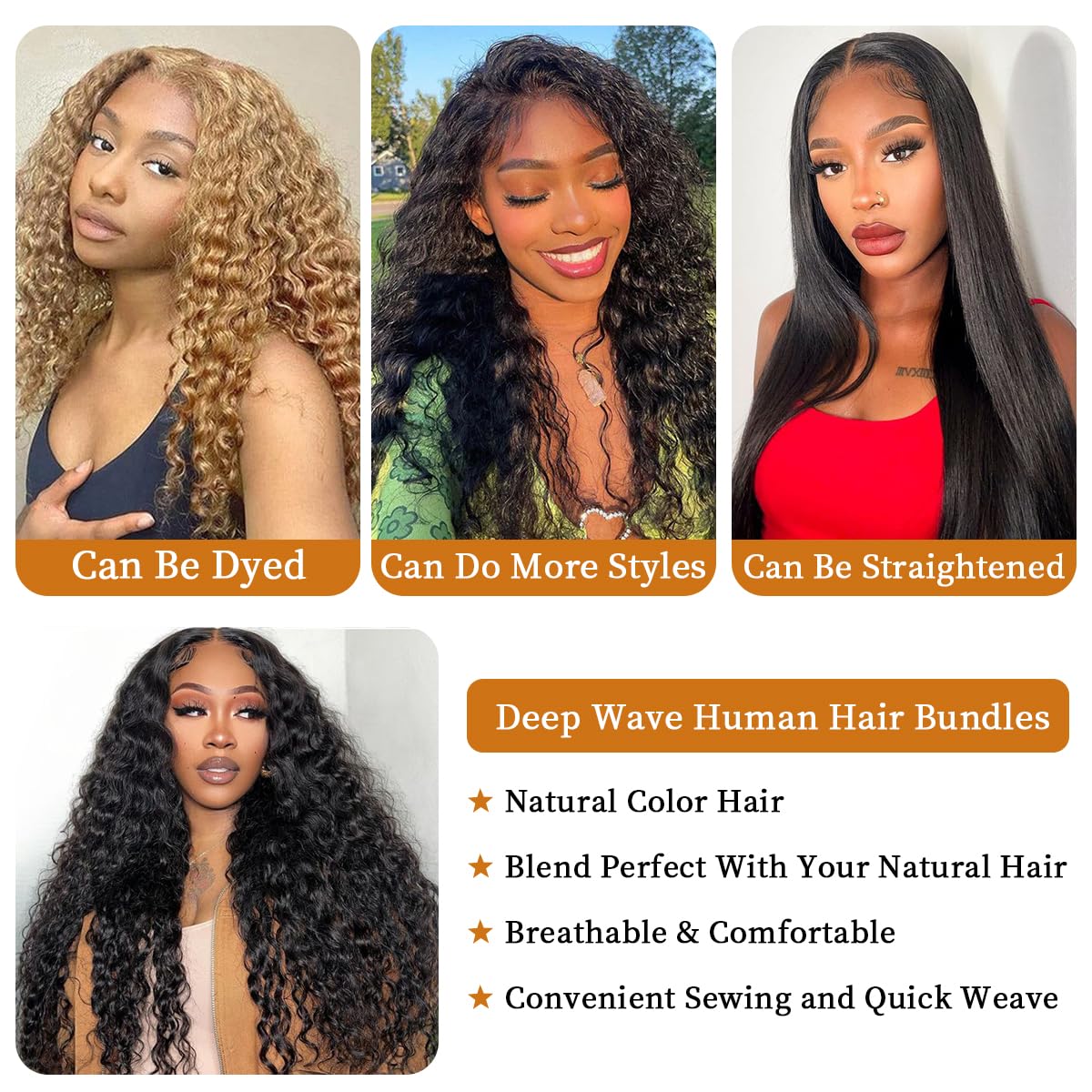 12A Deep Wave Human Hair Bundles 20 20 20Inch Curly Bundles Human Hair 100% Unprocessed Human Hair Bundles Deep Wave Weft Extensions Weave Natural Black 300g