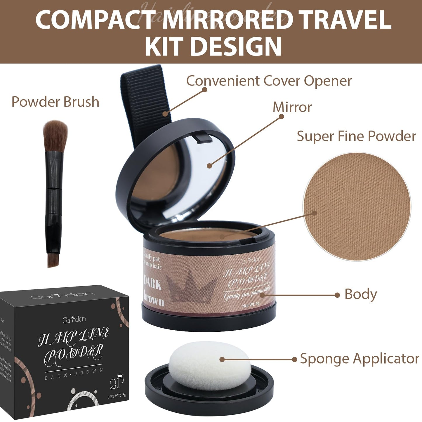 2 Pack Hairline Powder for Women and Men, Used to Root Touch Up Hair Color, Thinning and Gray Hair Coverage and Bald Spots Coverage, Brown