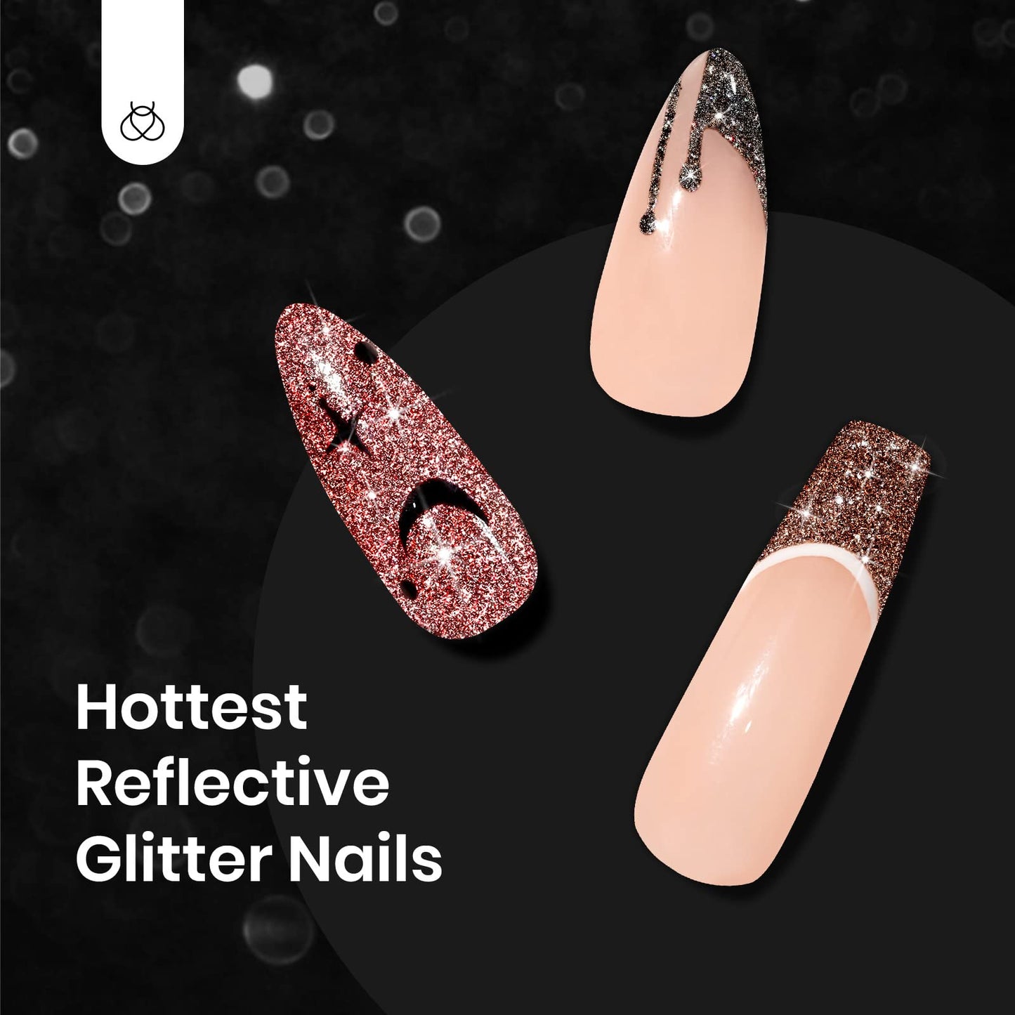 Beetles Reflective Glitter Gel Nail Polish Set, 6 Colors Holographic Sparkle Glitter Gel Polish Flash Diamond Sliver Gold Black Red UV LED Soak Off Manicure Gift for Women Girls