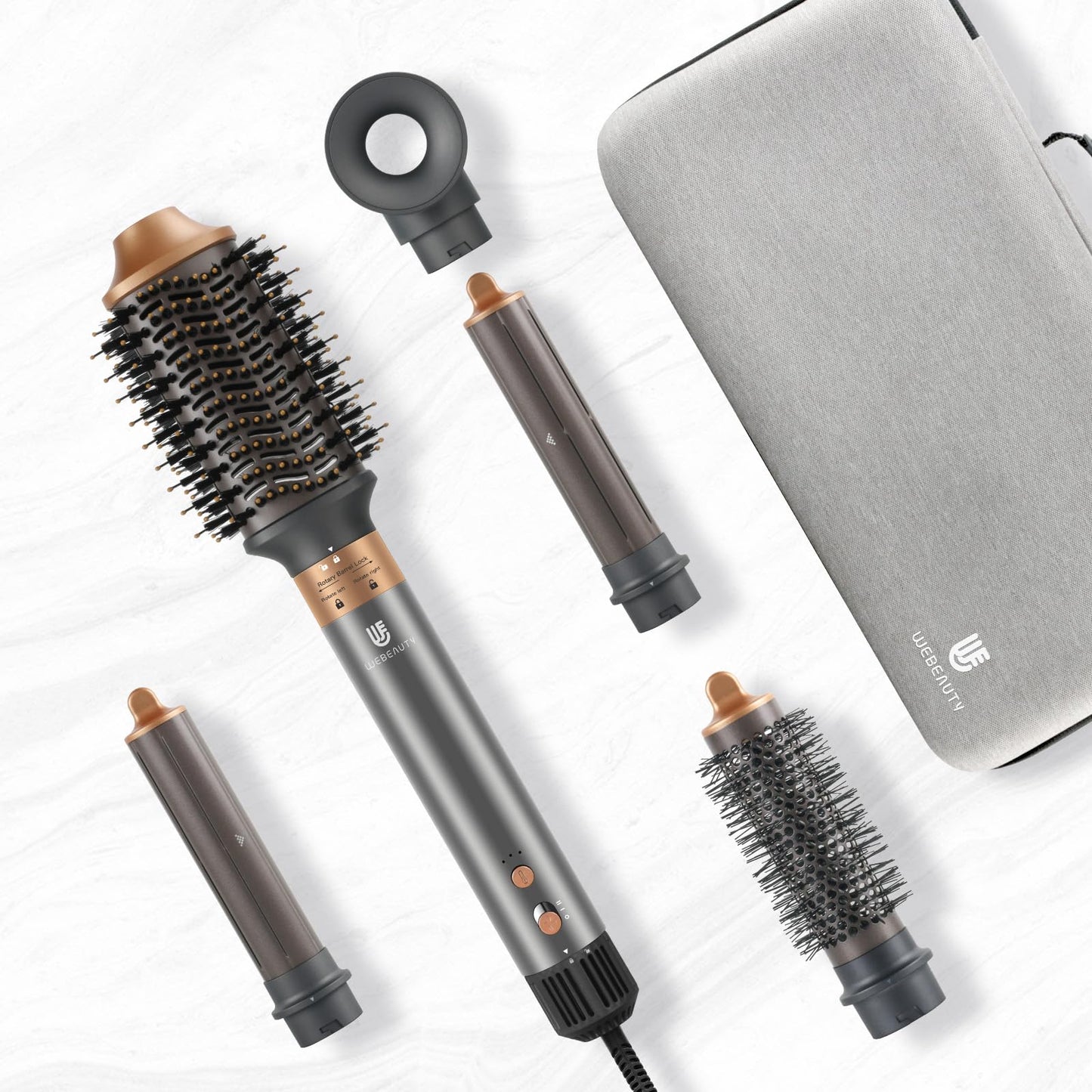 Hair Dryer Brush, webeauty 5 in 1 One Step Professional Hot Air Brush Set for Fast Drying, Curling Drying, Straightening Combing, Hair Styler [Ceramic Coating] [Negative Ion] 110000 RPM (Gold)