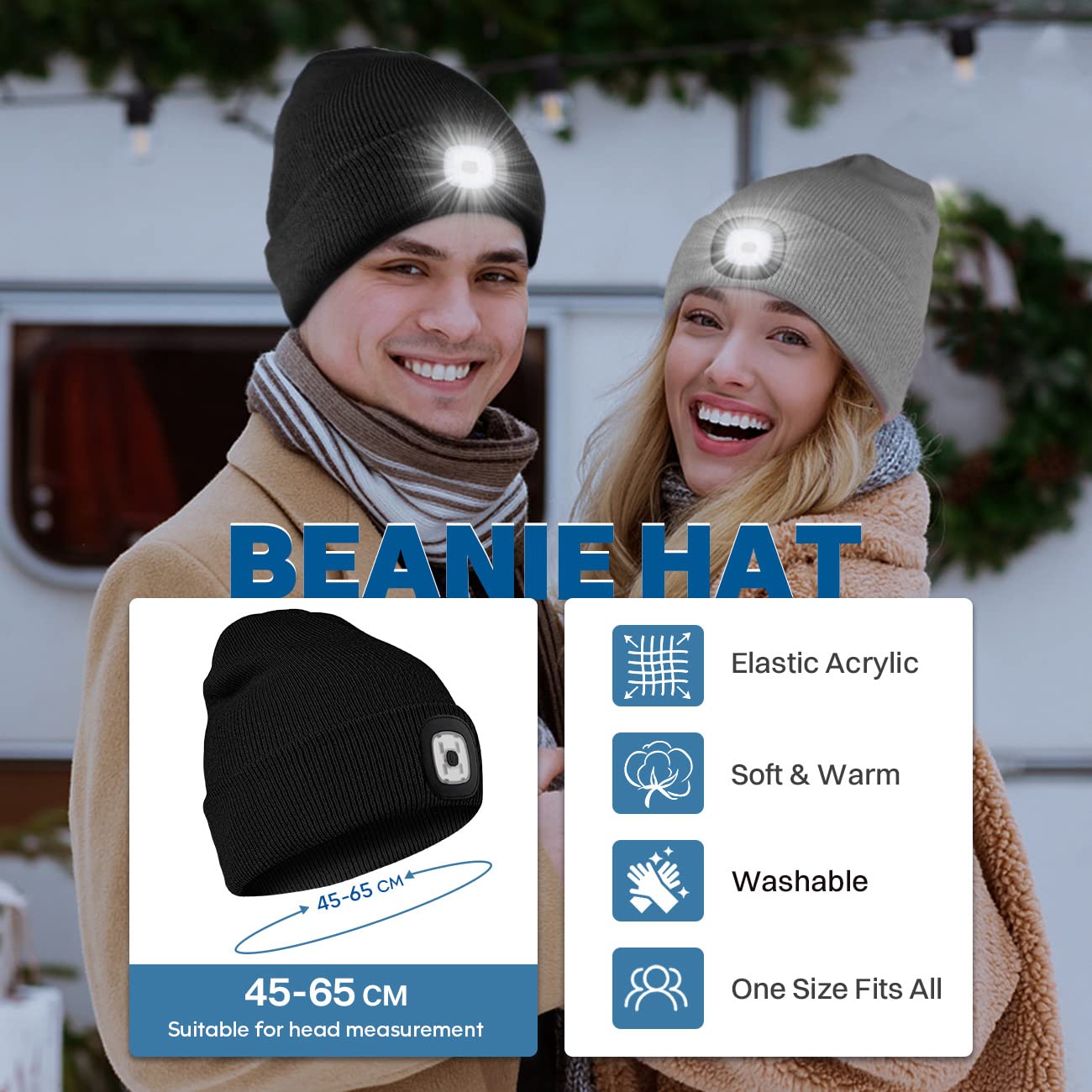 Bosttor LED Beanie Hat with Light, Rechargeable Headlamp Cap, Unisex Winter Warm Knitted Hats, Headlight Flashlight for Running Hiking Camping,Tech Gifts for Men Women Handyman Teens Camouflage