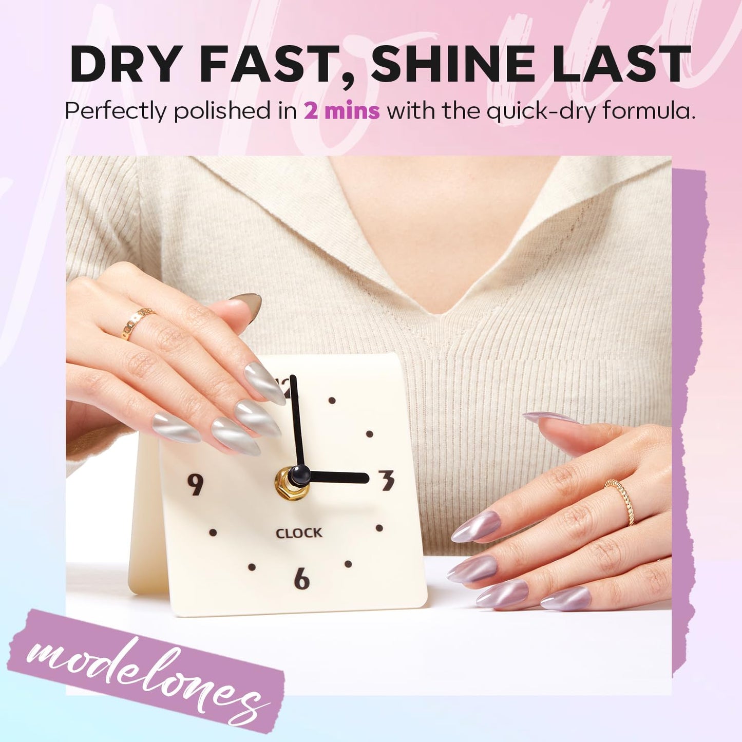 modelones Cat Eye Nail Polish Set, 6 Colors Magnetic Silver Pink Red Purple Quick Dry Mini Nail Lacquer Kit, Green Orange Blue Long Lasting Crystal Velvet Manicure Home DIY Fall Gift for Women Girl