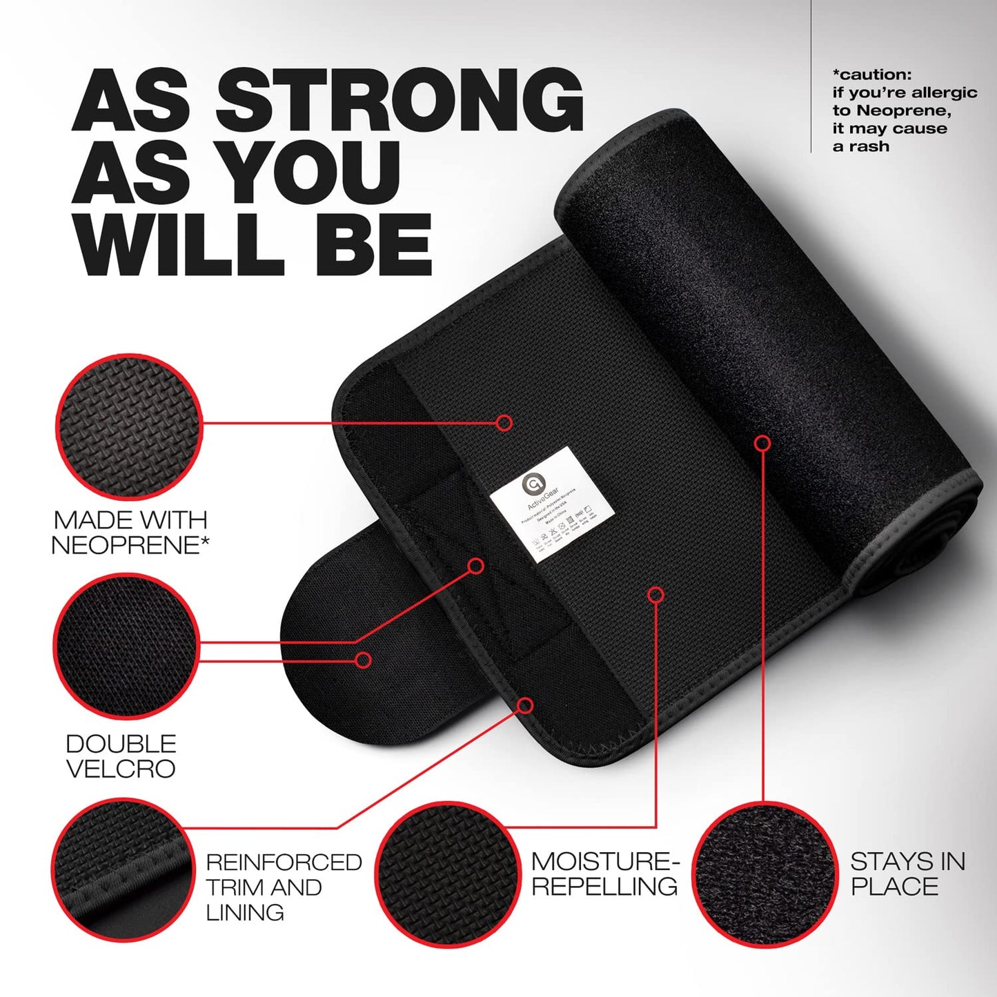 ActiveGear Waist Trimmer Belt for Stomach and Back Lumbar Support, Medium: 8" x 42" - Red