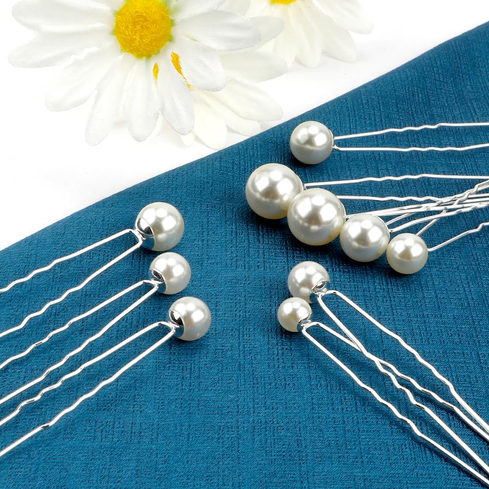 18Pcs Pearl and Rhinestone Hair Accessories for Wedding, Bridal Styling - U Shaped Bobby Pins, Hair Pins for Bride and Girls (Silver)