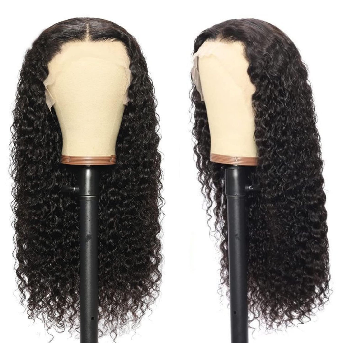 13x4 Deep Wave Lace Front Wigs Brazilian Human Hair Deep Curly 200% Density HD Lace Frontal Human Hair Wigs for Women Glueless Wig Pre Plucked Natural Black 18 Inch