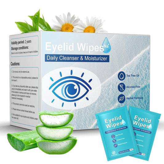 30PCS Eyelid Cleansing Wipes for Itchy & Dry Eyes, Saline Based Eye Wet Wipes with Tea Tree Oil, Daily Eye Wipes for Styes & Blepharitis, Moisture & Soothes Eye Cleansing Wipes For Sensitive Eyes