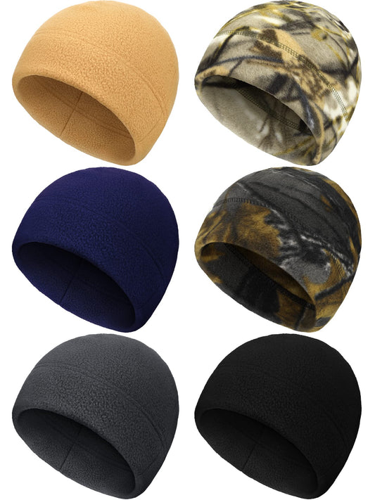 6 Pcs Fleece Skull Cap Fleece Beanie Winter Watch Hat Warm Polar Beanie Hat Thick Windproof Unisex for Outdoor Exercising(Medium,Assorted Colors)
