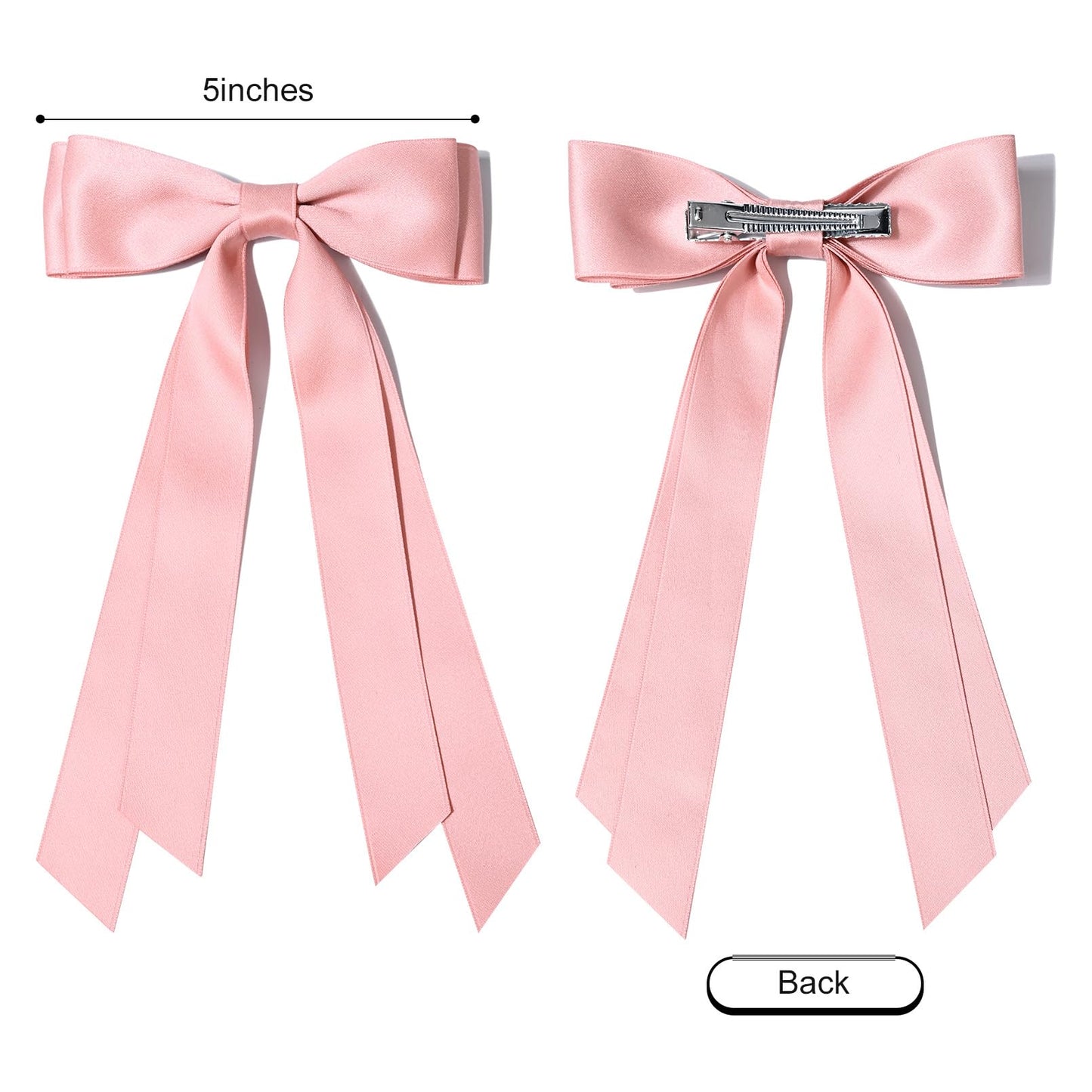 2PCS Silky Satin Hair Bows Hair Clip Pink Blue Hair Ribbon Ponytail Holder Accessories Slides Metal Clips Hair Bow for Women Girls Toddlers Teens Kids