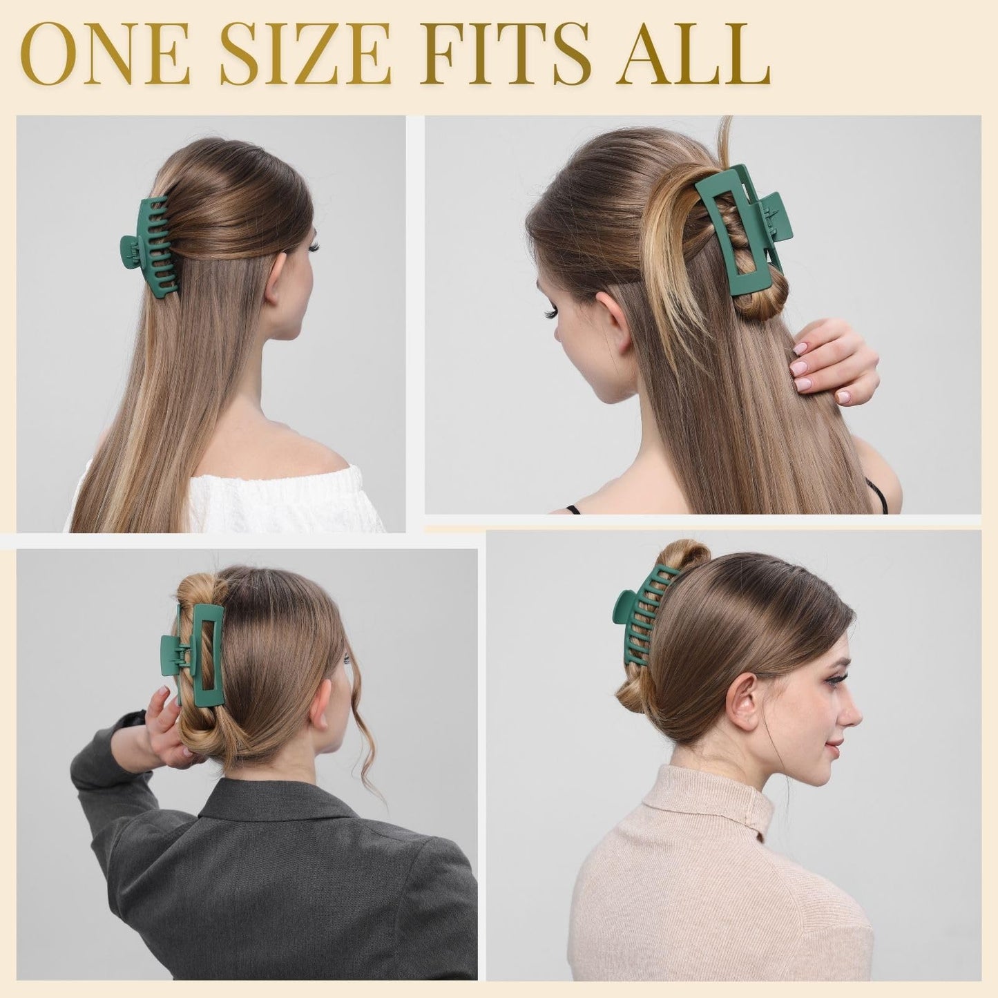 Green Hair Clips for Women - 8 Pack 4.3 Inch Large Hair Claw Clips for Women Thin Thick Curly Hair, Big Matte Banana Clips,Strong Hold jaw clips