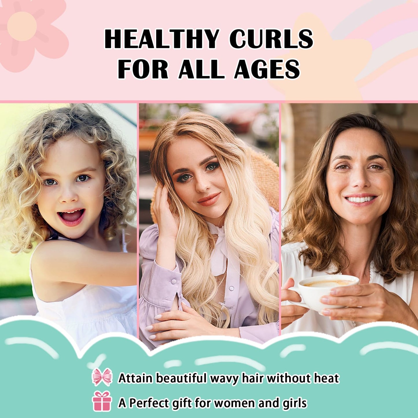 Gwabee Satin Heatless Curls Overnight Hair Curlers to Sleep In Hair Curler Rollers No Heat Hair Wrap for Curls Headband, 70" Satin Heatless Curling Set for Women Long Waves Hair Volume -Green 10 PCS